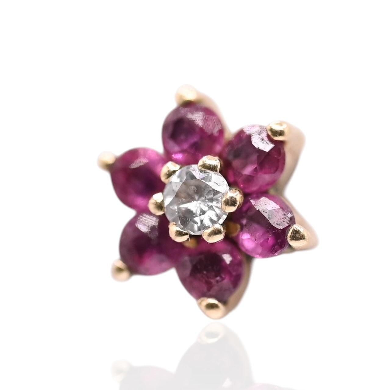 Ruby Flower Earrings with Accent Diamond and Ruby Jacket 14K Yellow Gold with Butterfly Backs