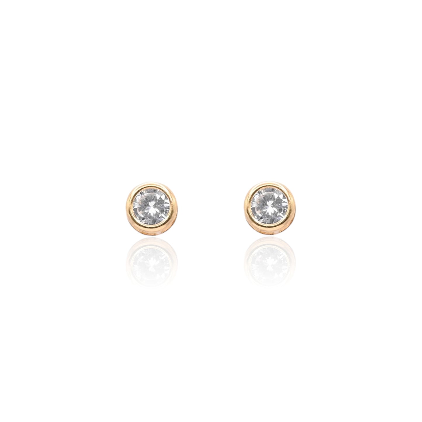 Round Cubic Zirconia Bezel Stud Earrings with Butterfly Backs 14K Yellow Gold 4.40mm