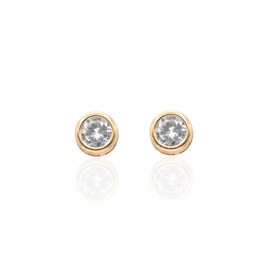 Round Cubic Zirconia Bezel Stud Earrings with Butterfly Backs 14K Yellow Gold 4.40mm