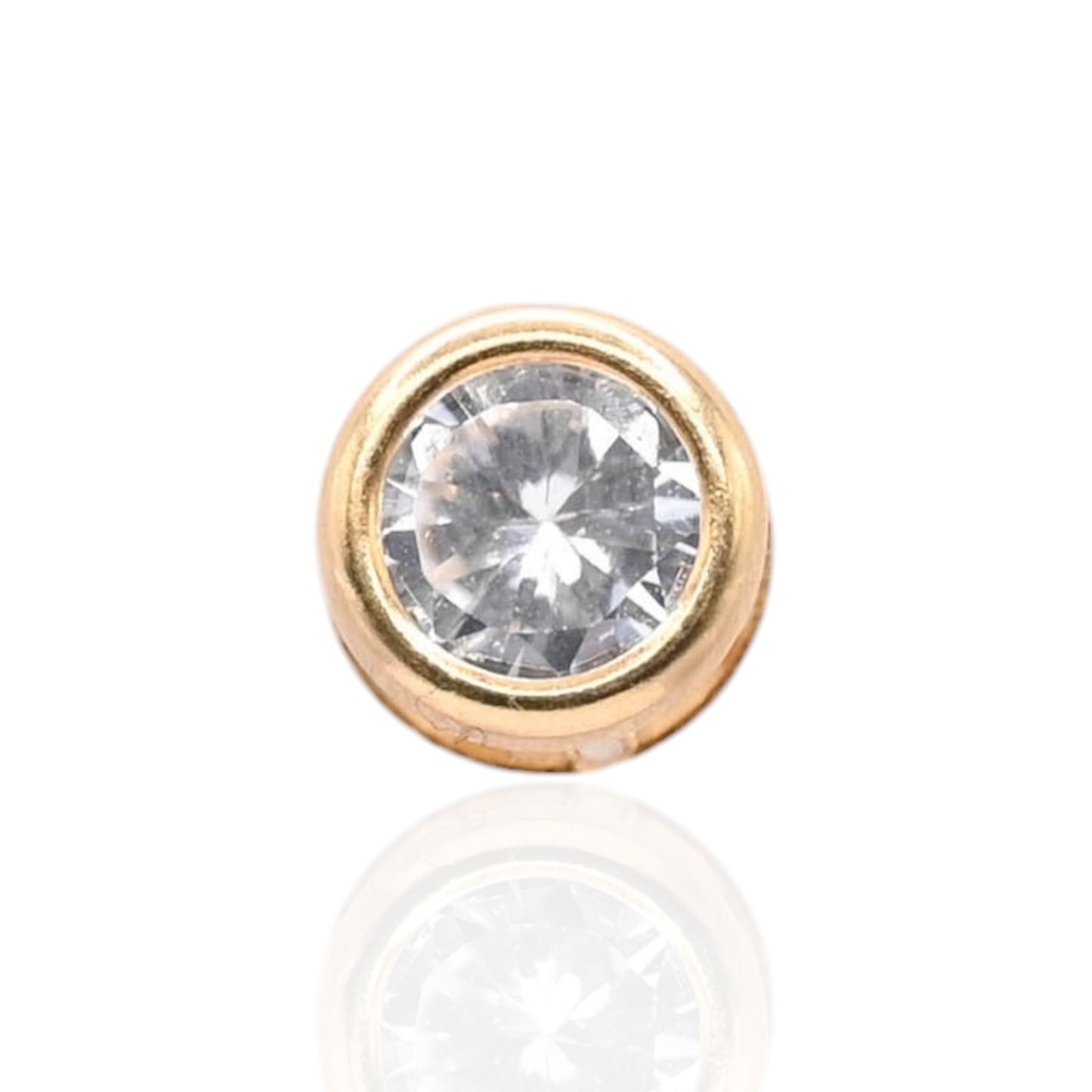 Round Cubic Zirconia Bezel Stud Earrings with Butterfly Backs 14K Yellow Gold 4.40mm