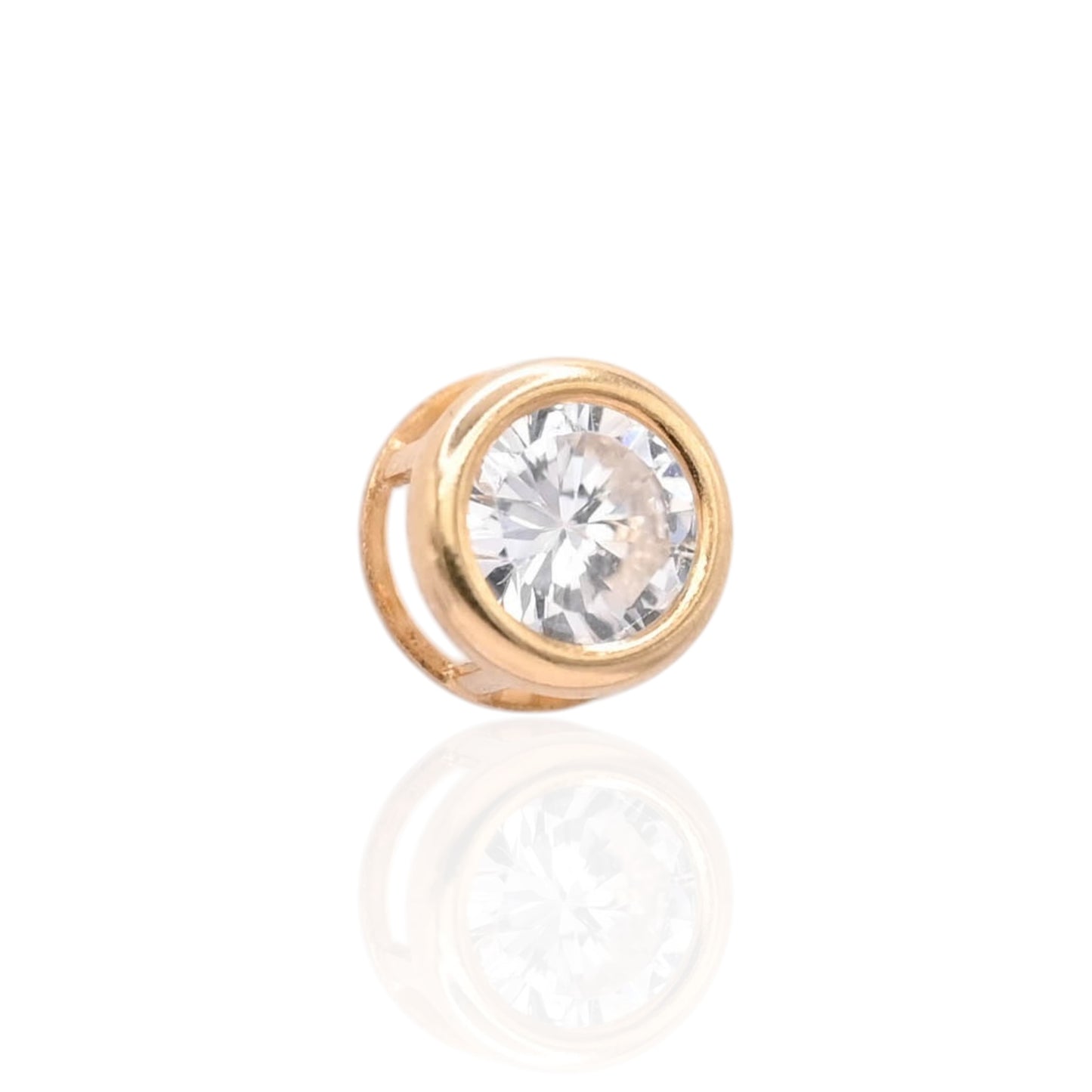 Round Cubic Zirconia Bezel Stud Earrings with Butterfly Backs 14K Yellow Gold 4.40mm
