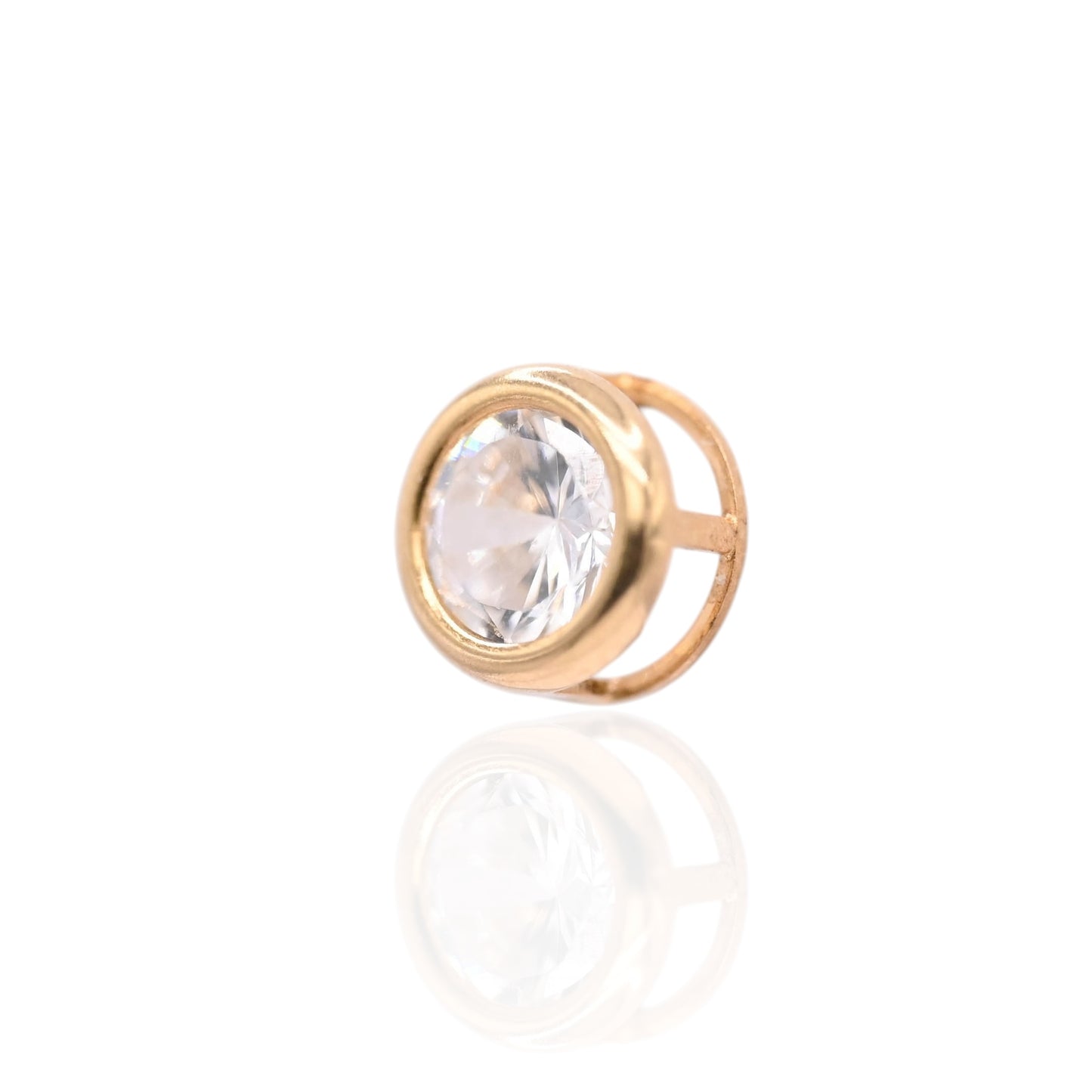 Round Cubic Zirconia Bezel Stud Earrings with Butterfly Backs 14K Yellow Gold 4.40mm