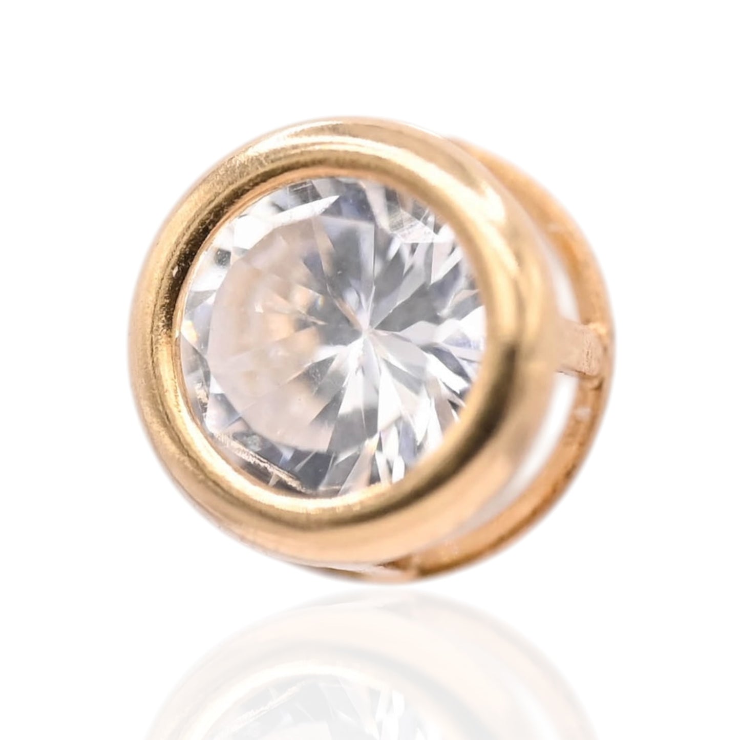 Round Cubic Zirconia Bezel Stud Earrings with Butterfly Backs 14K Yellow Gold 4.40mm
