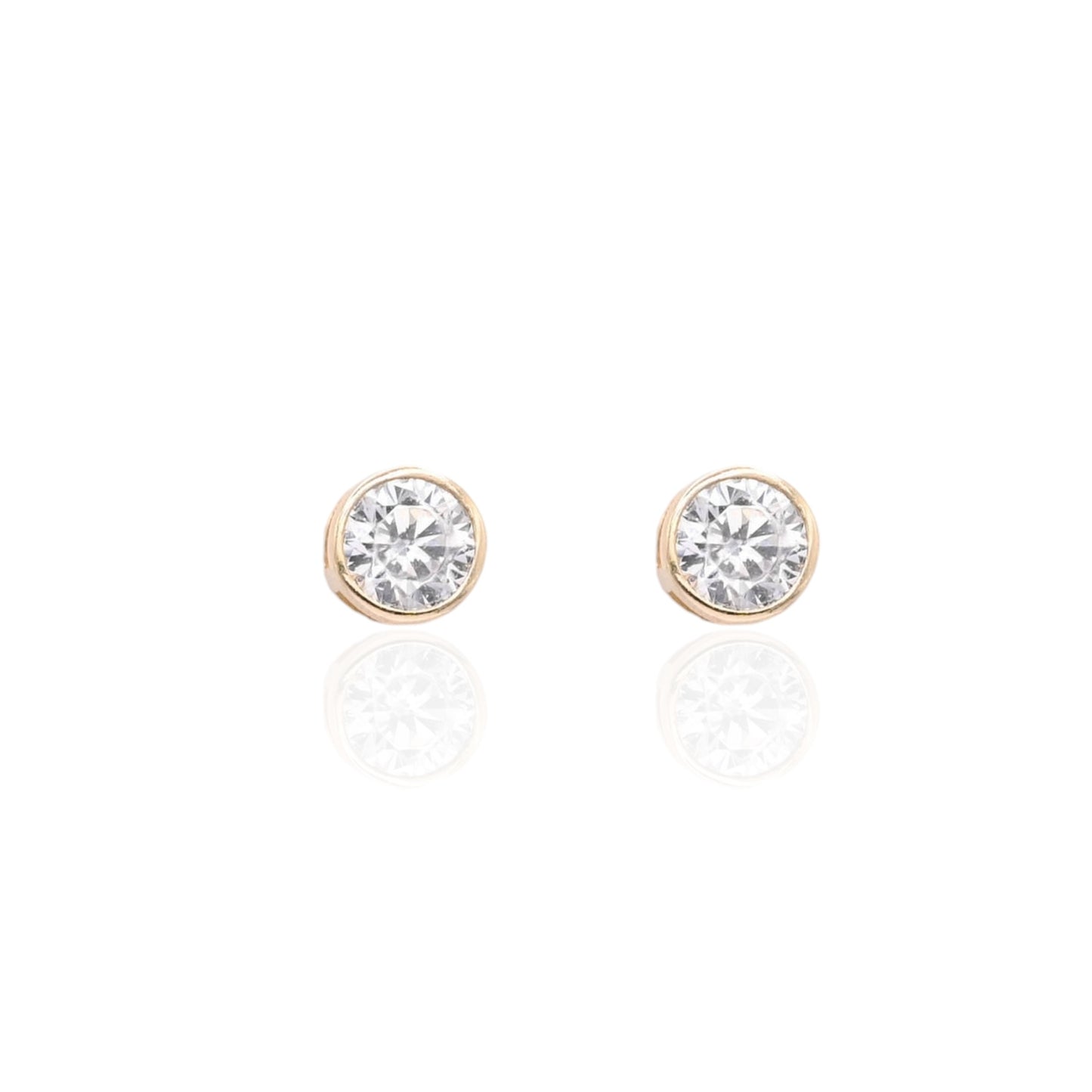 Round Cubic Zirconia Bezel Stud Earrings with Butterfly Backs 14K Yellow Gold 4.81mm