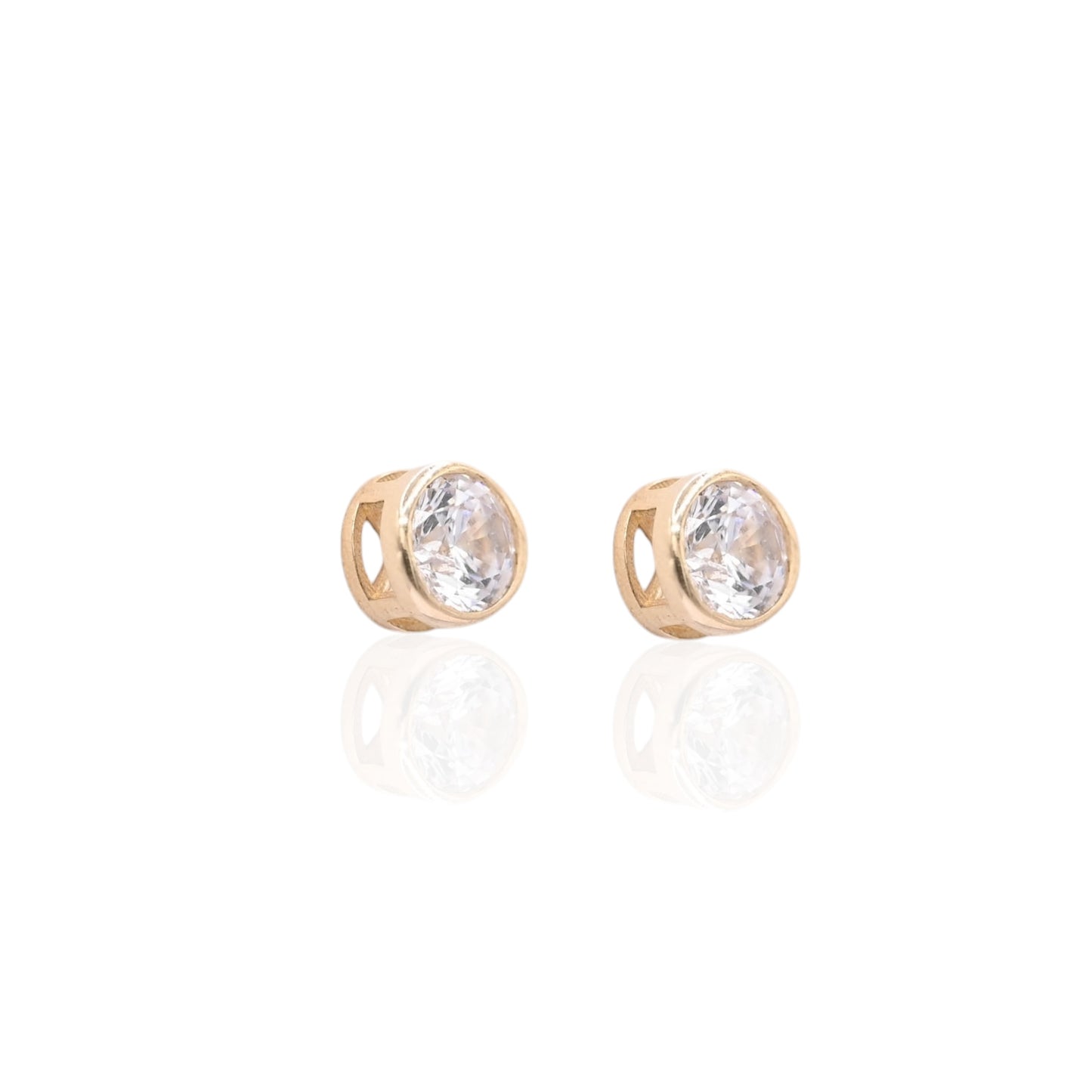 Round Cubic Zirconia Bezel Stud Earrings with Butterfly Backs 14K Yellow Gold 4.81mm
