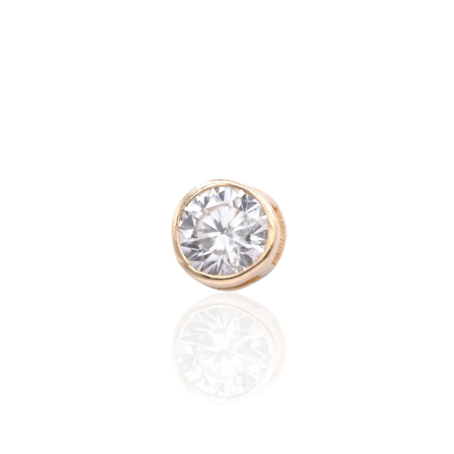 Round Cubic Zirconia Bezel Stud Earrings with Butterfly Backs 14K Yellow Gold 4.81mm
