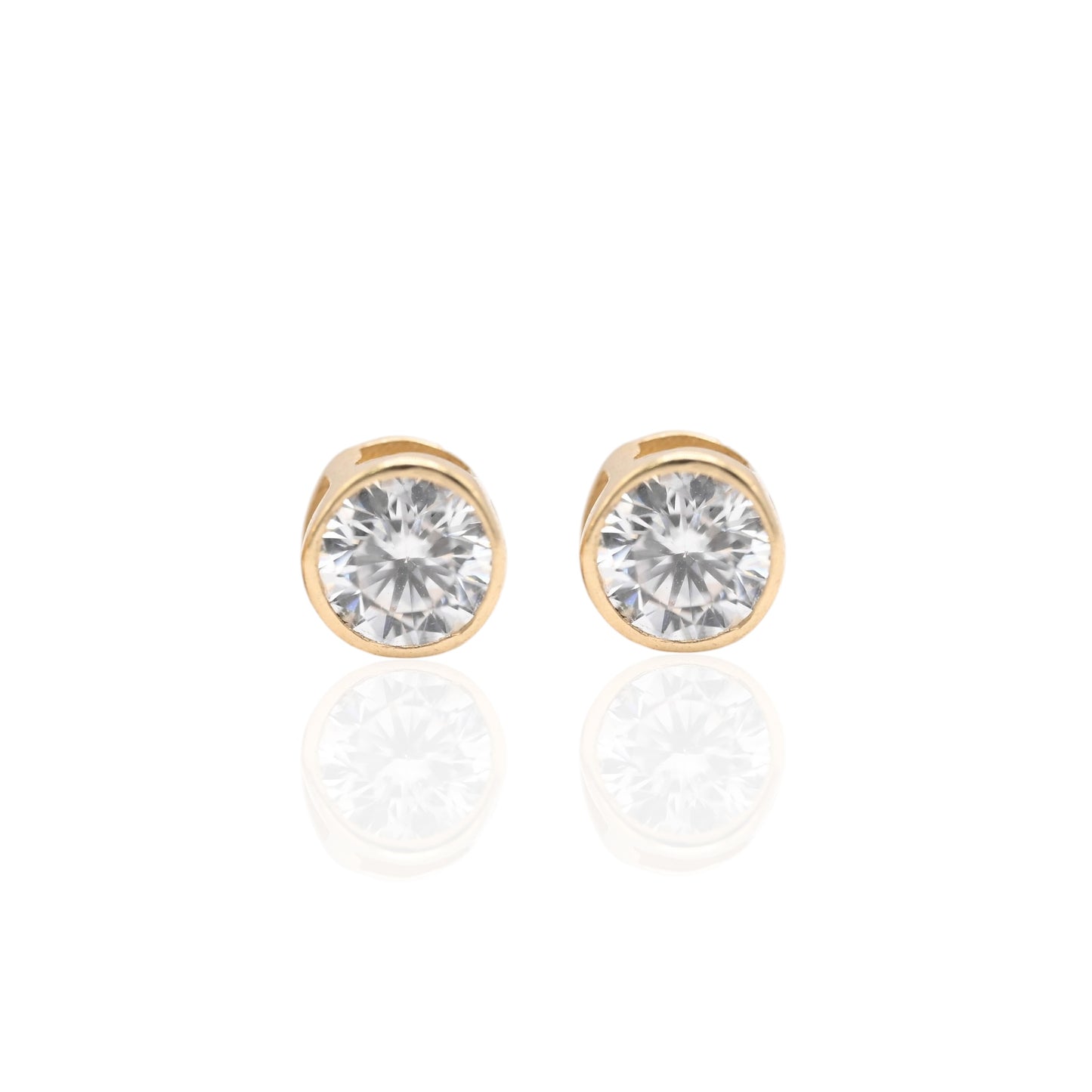 Round Cubic Zirconia Bezel Stud Earrings with Butterfly Backs 14K Yellow Gold 4.81mm