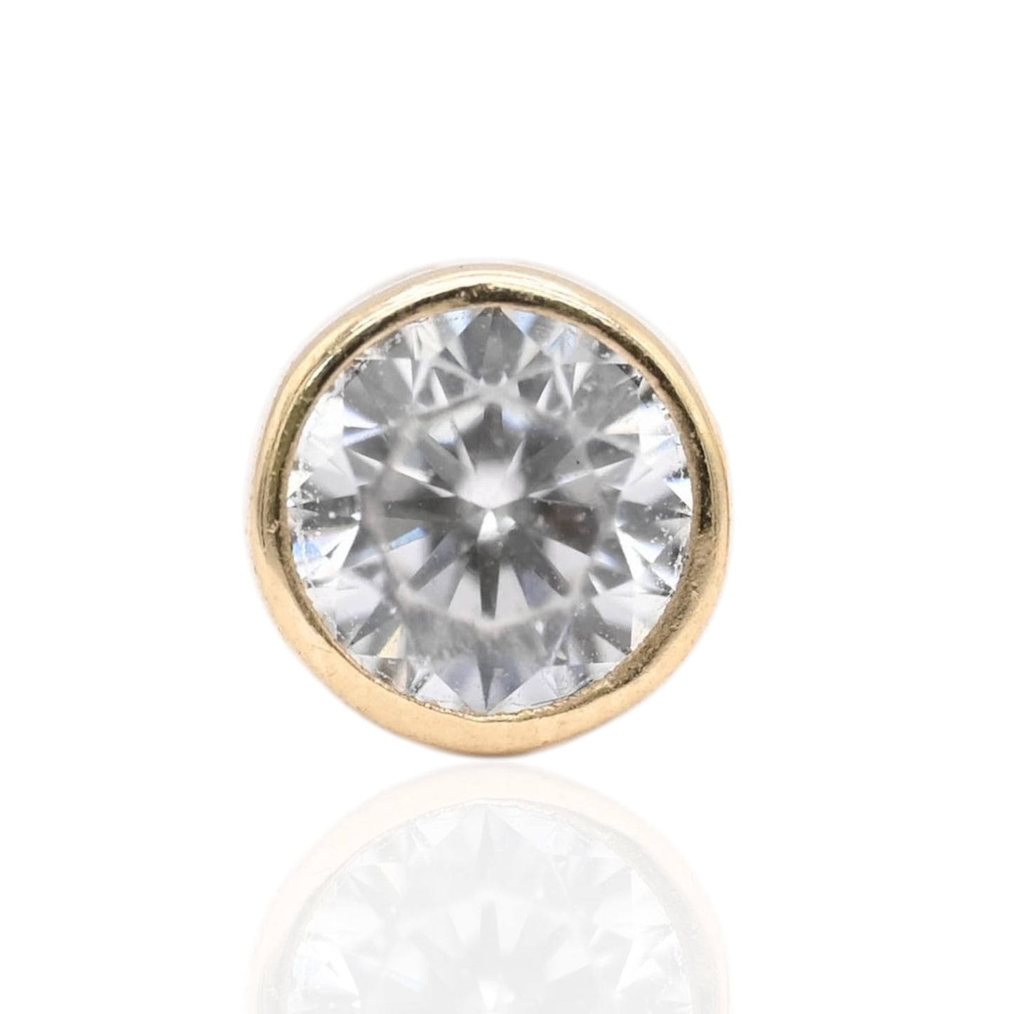 Round Cubic Zirconia Bezel Stud Earrings with Butterfly Backs 14K Yellow Gold 4.81mm