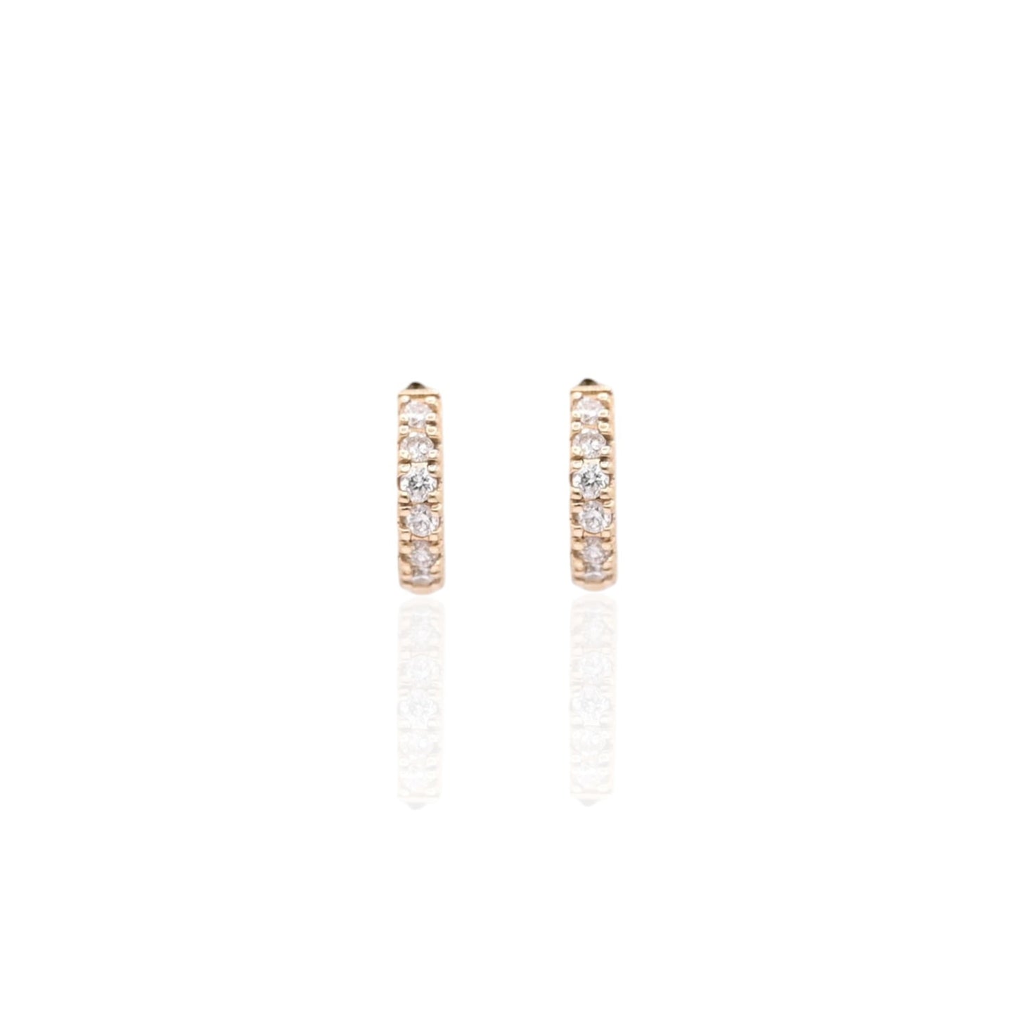 Diamond Hoop Huggie Earrings 14K Yellow Gold 2.09mm Thick/9.17mm Diameter 0.09cttw