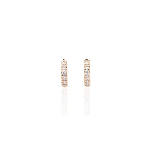 Diamond Hoop Huggie Earrings 14K Yellow Gold 2.09mm Thick/9.17mm Diameter 0.09cttw