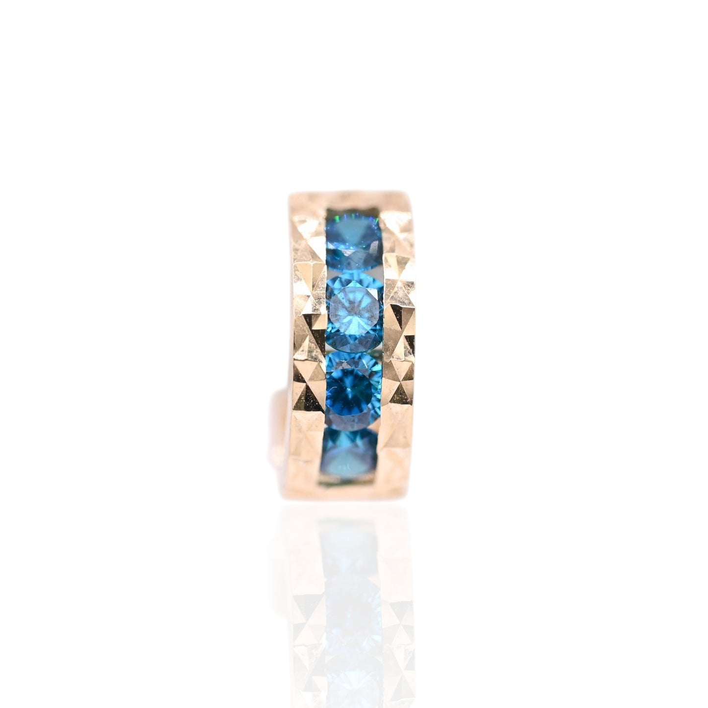 Teal Cubic Zirconia Diamond Cut Huggie Earrings 14K Yellow Gold 4.50mm Thick/12.00mm Diameter