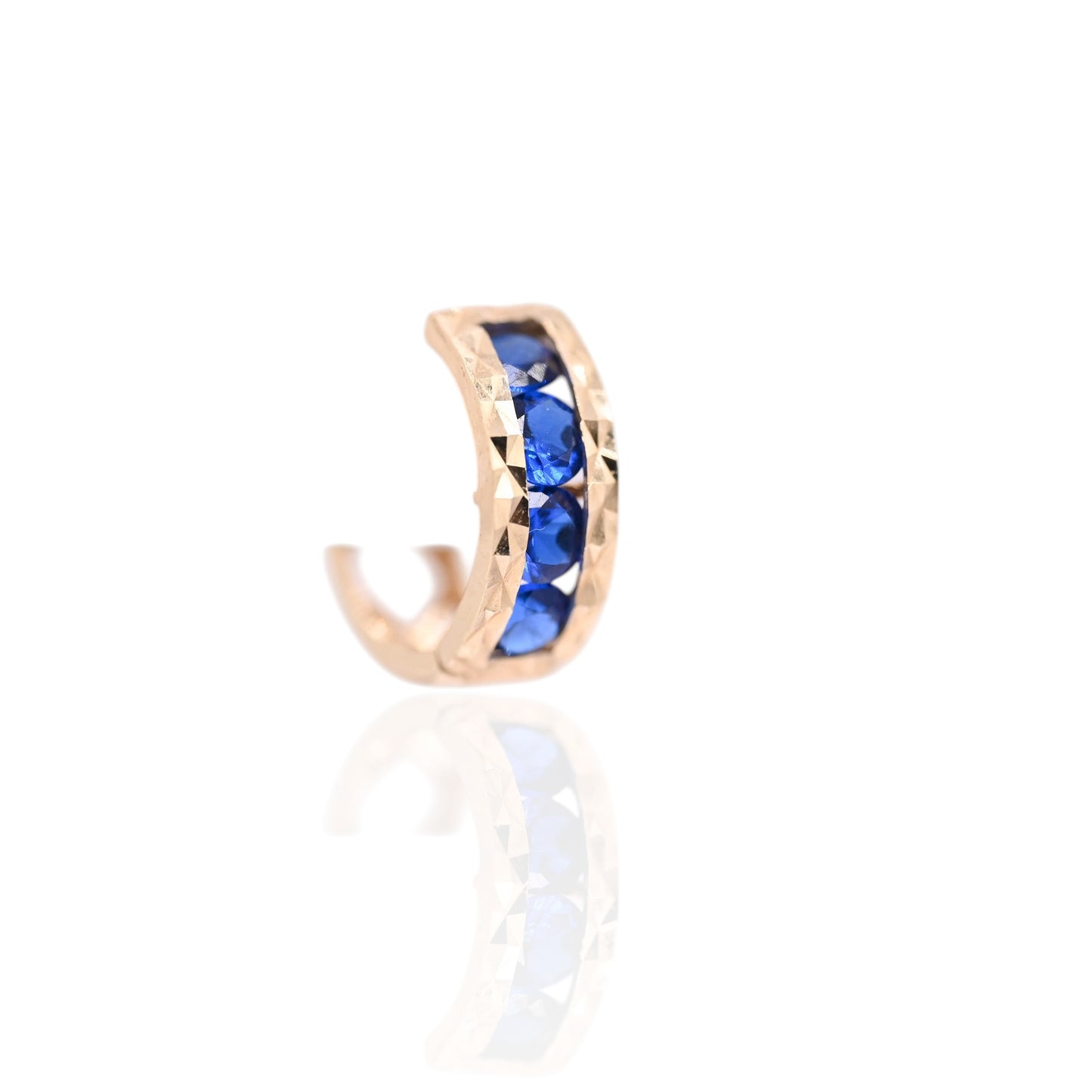 Blue Cubic Zirconia Diamond Cut Huggie Earrings 14K Yellow Gold 4.61mm Thick/12.00mm Diameter