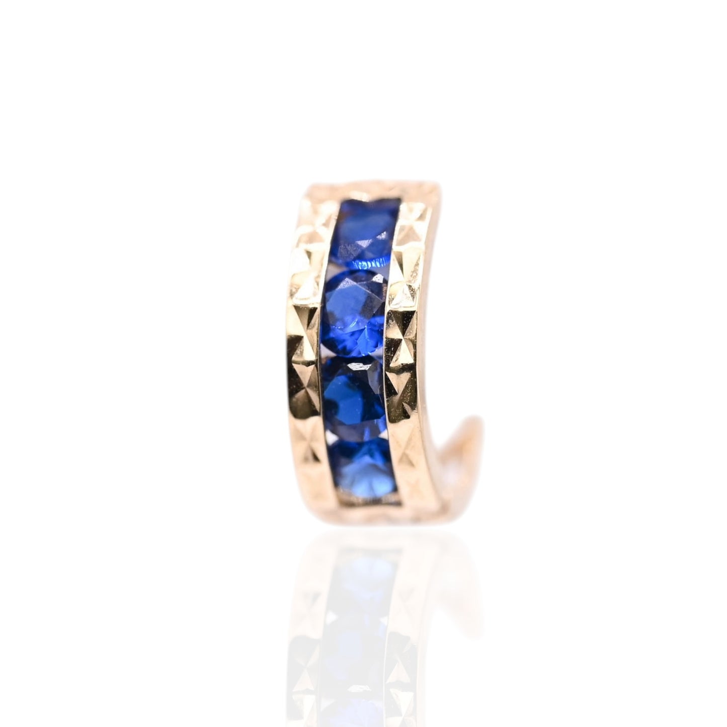 Blue Cubic Zirconia Diamond Cut Huggie Earrings 14K Yellow Gold 4.61mm Thick/12.00mm Diameter