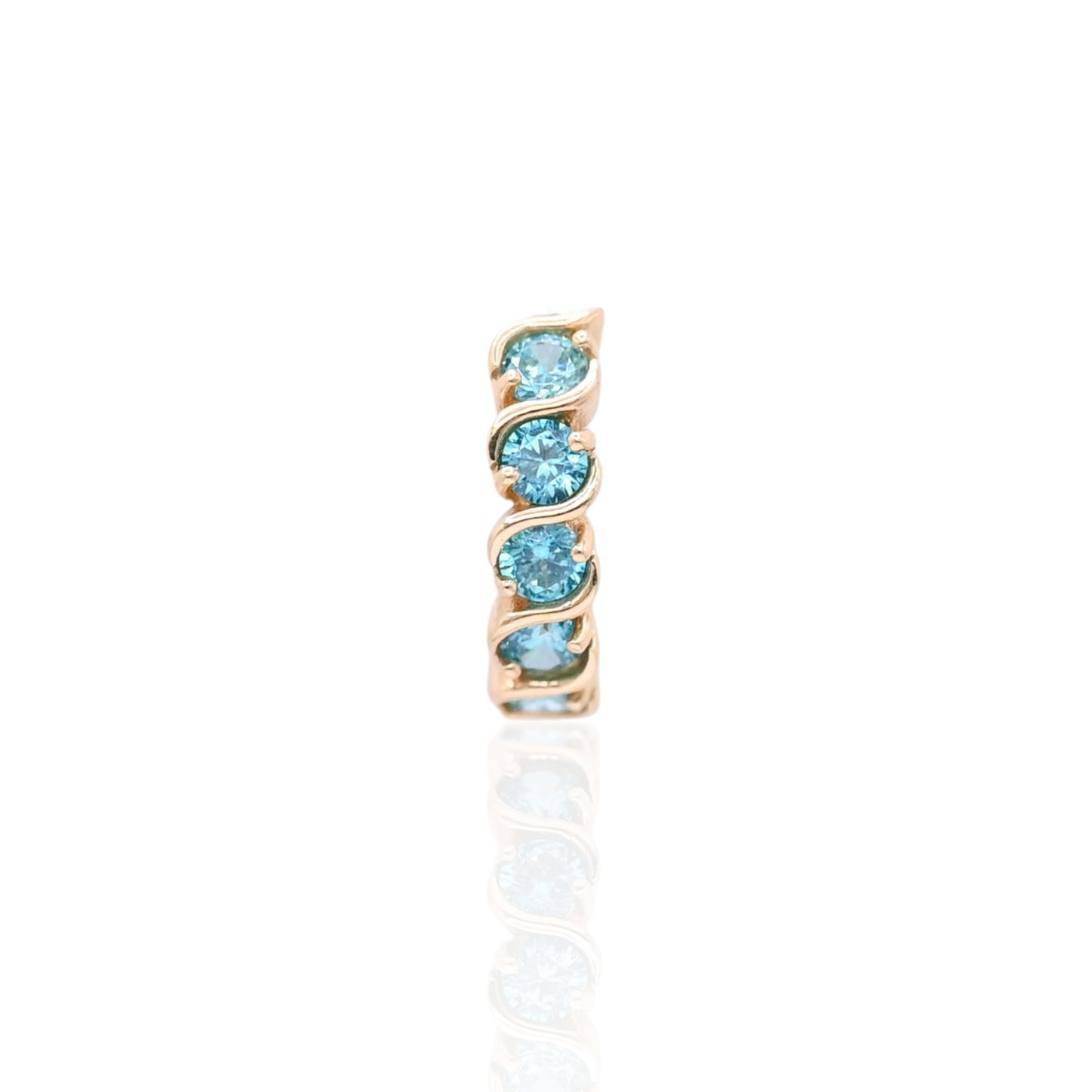 Teal Cubic Zirconia Twisted Huggie Earrings 14K Yellow Gold 3.75mm Thick/13.28mm Diameter