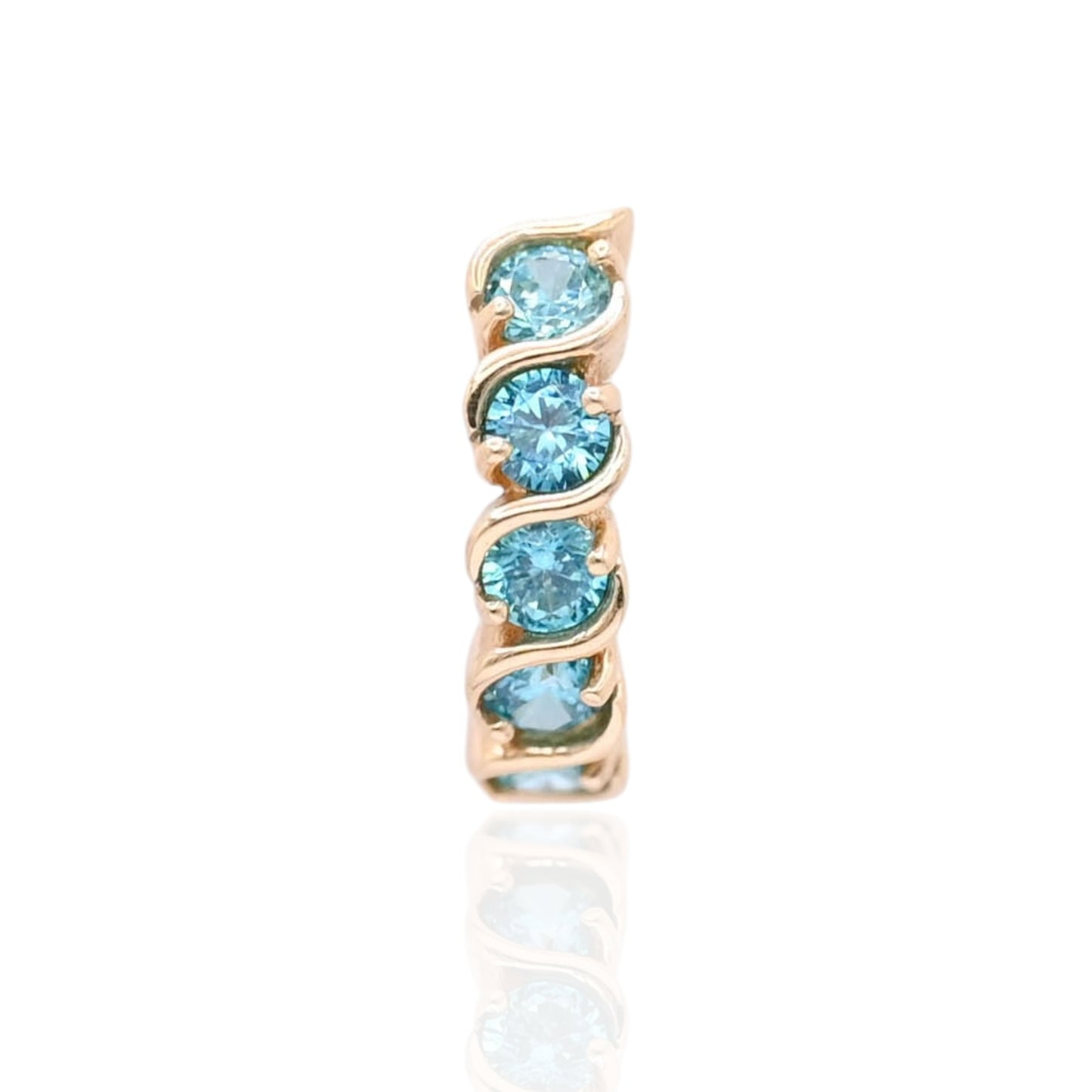 Teal Cubic Zirconia Twisted Huggie Earrings 14K Yellow Gold 3.75mm Thick/13.28mm Diameter