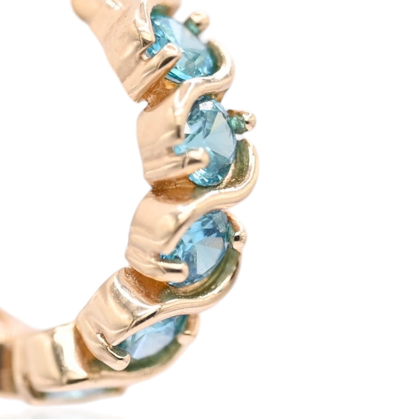 Teal Cubic Zirconia Twisted Huggie Earrings 14K Yellow Gold 3.75mm Thick/13.28mm Diameter