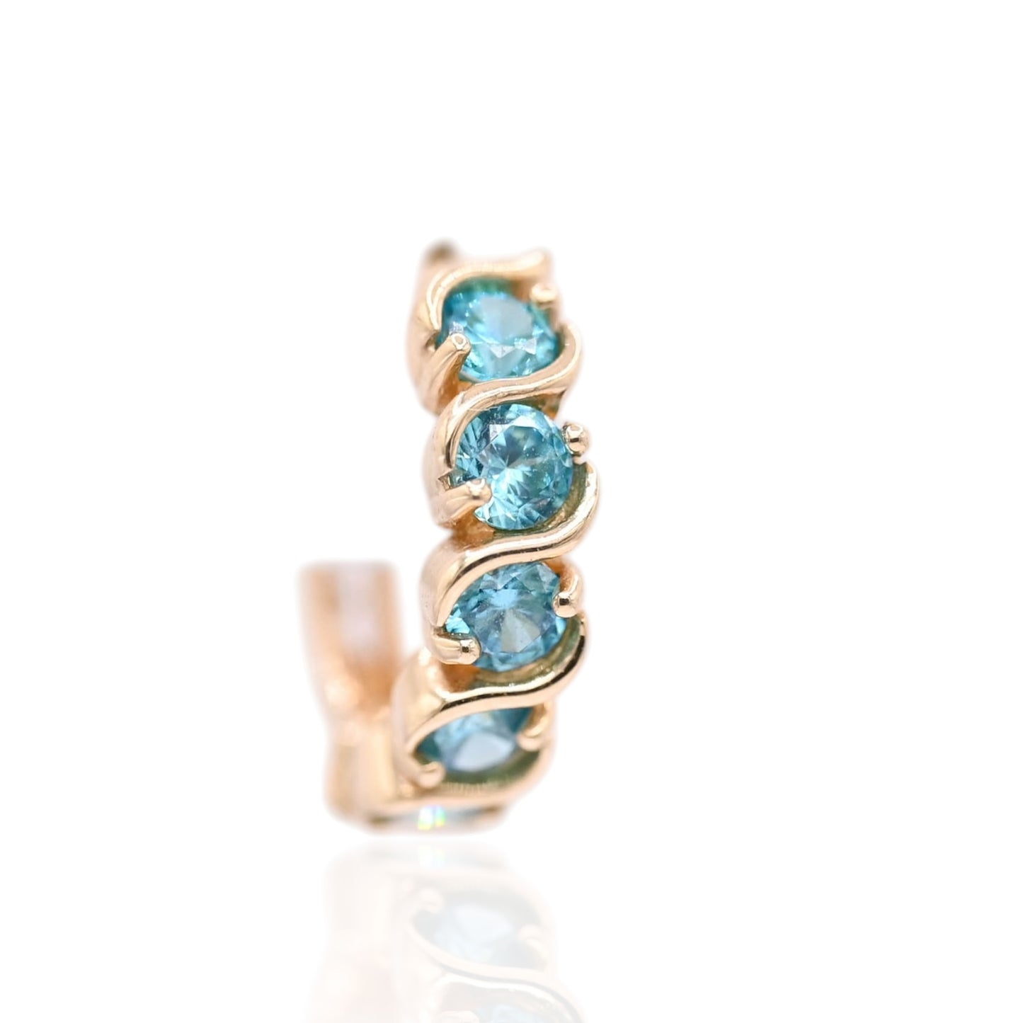 Teal Cubic Zirconia Twisted Huggie Earrings 14K Yellow Gold 3.75mm Thick/13.28mm Diameter