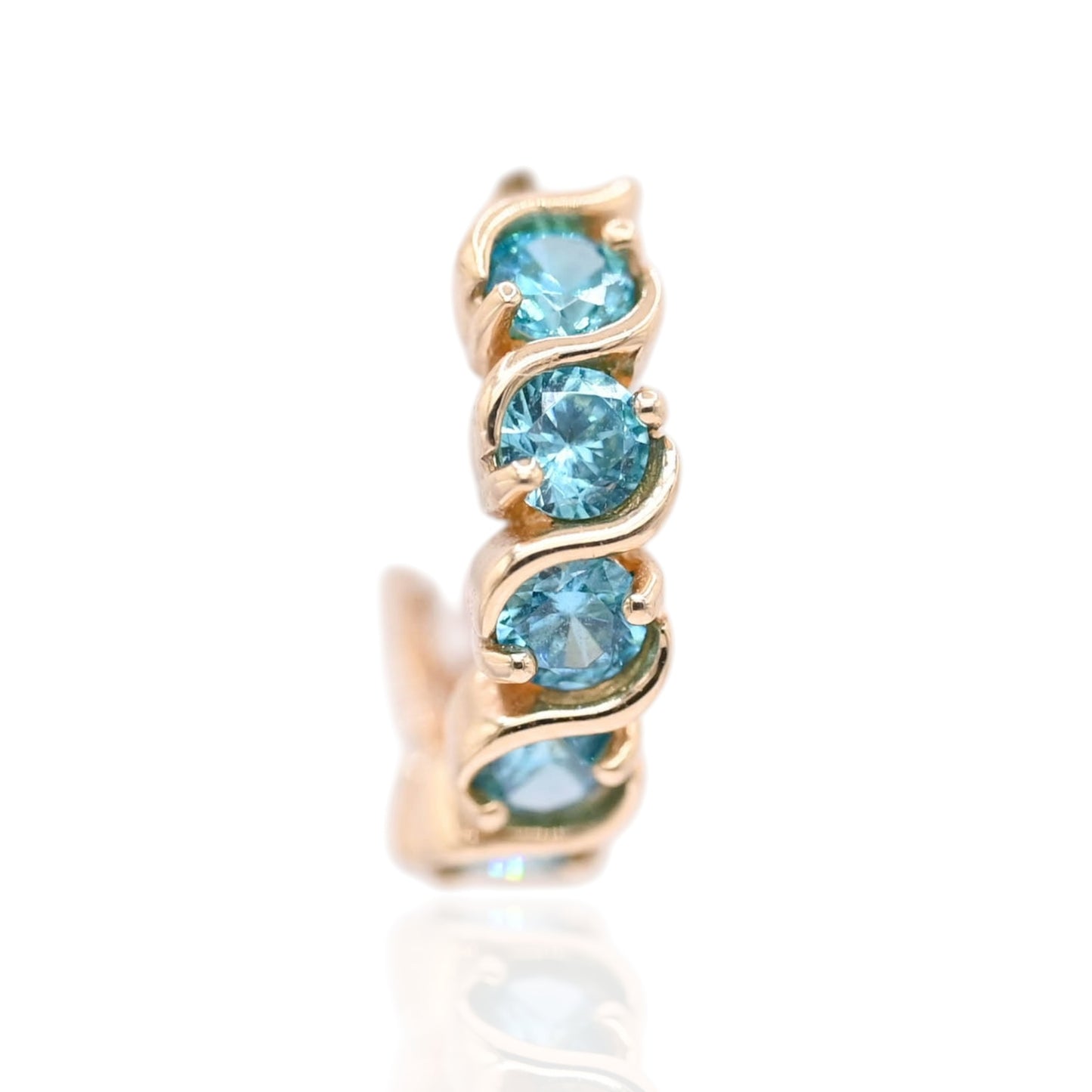 Teal Cubic Zirconia Twisted Huggie Earrings 14K Yellow Gold 3.75mm Thick/13.28mm Diameter