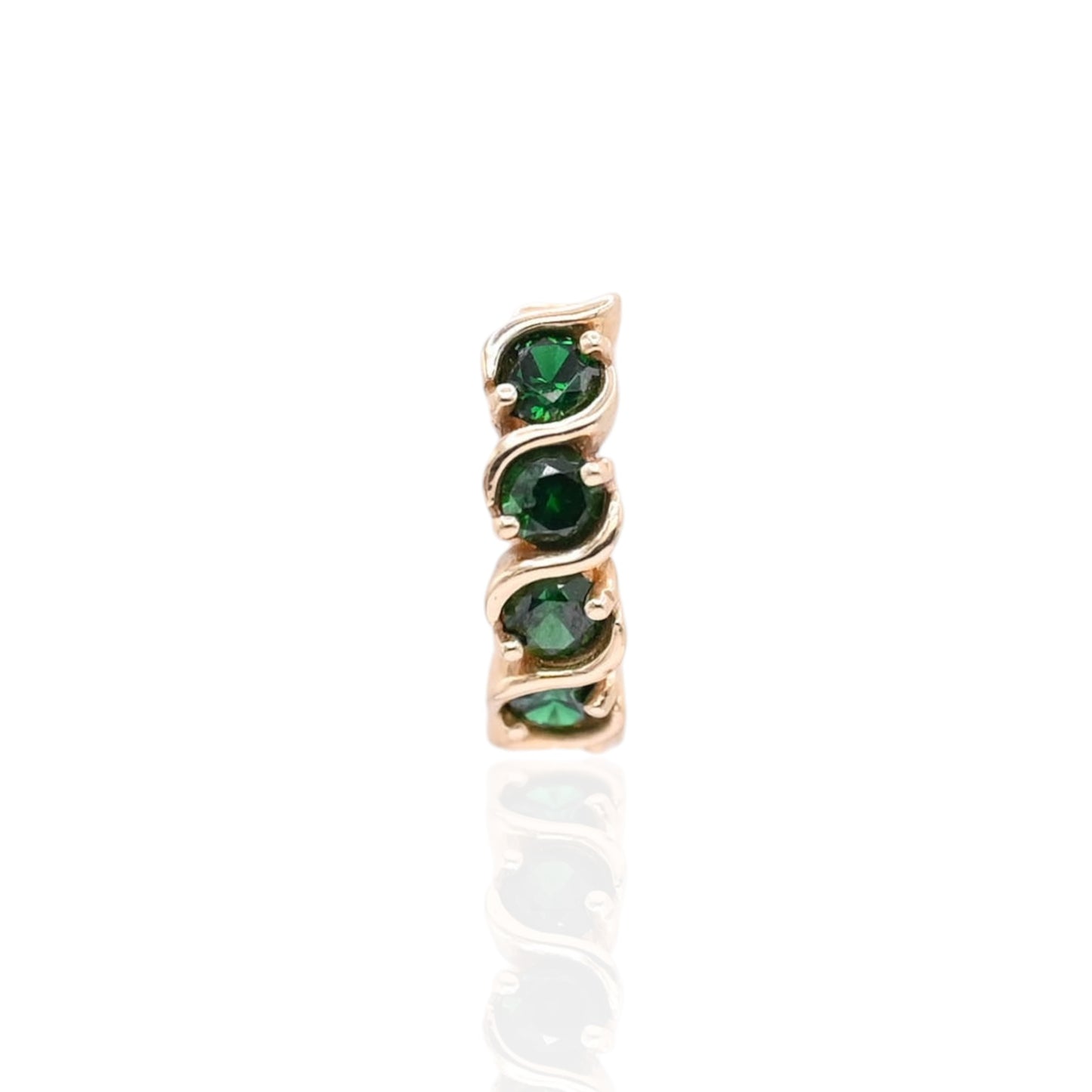 Green Cubic Zirconia Twisted Huggie Earrings 14K Yellow Gold 3.80mm Thick/13.54mm Diameter