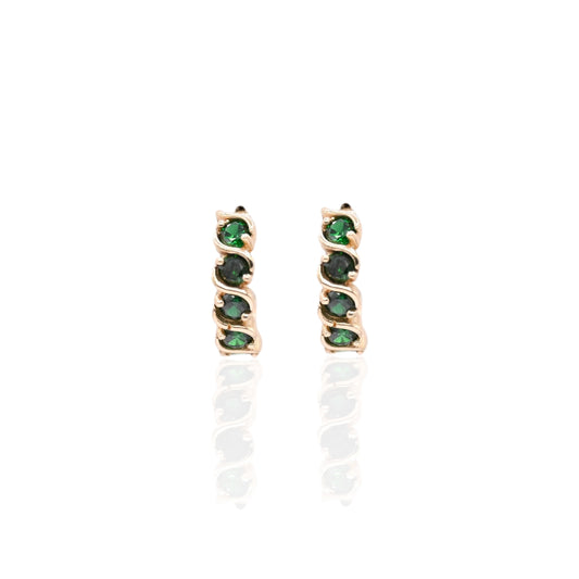 Green Cubic Zirconia Twisted Huggie Earrings 14K Yellow Gold 3.80mm Thick/13.54mm Diameter
