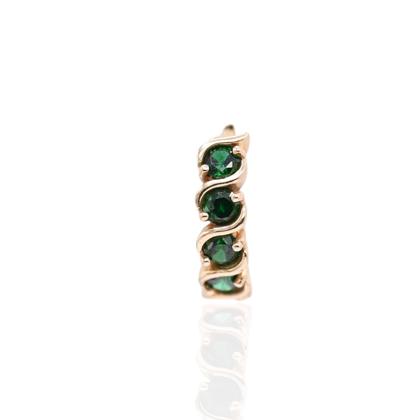 Green Cubic Zirconia Twisted Huggie Earrings 14K Yellow Gold 3.80mm Thick/13.54mm Diameter