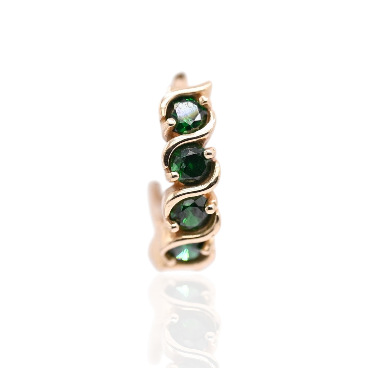 Green Cubic Zirconia Twisted Huggie Earrings 14K Yellow Gold 3.80mm Thick/13.54mm Diameter