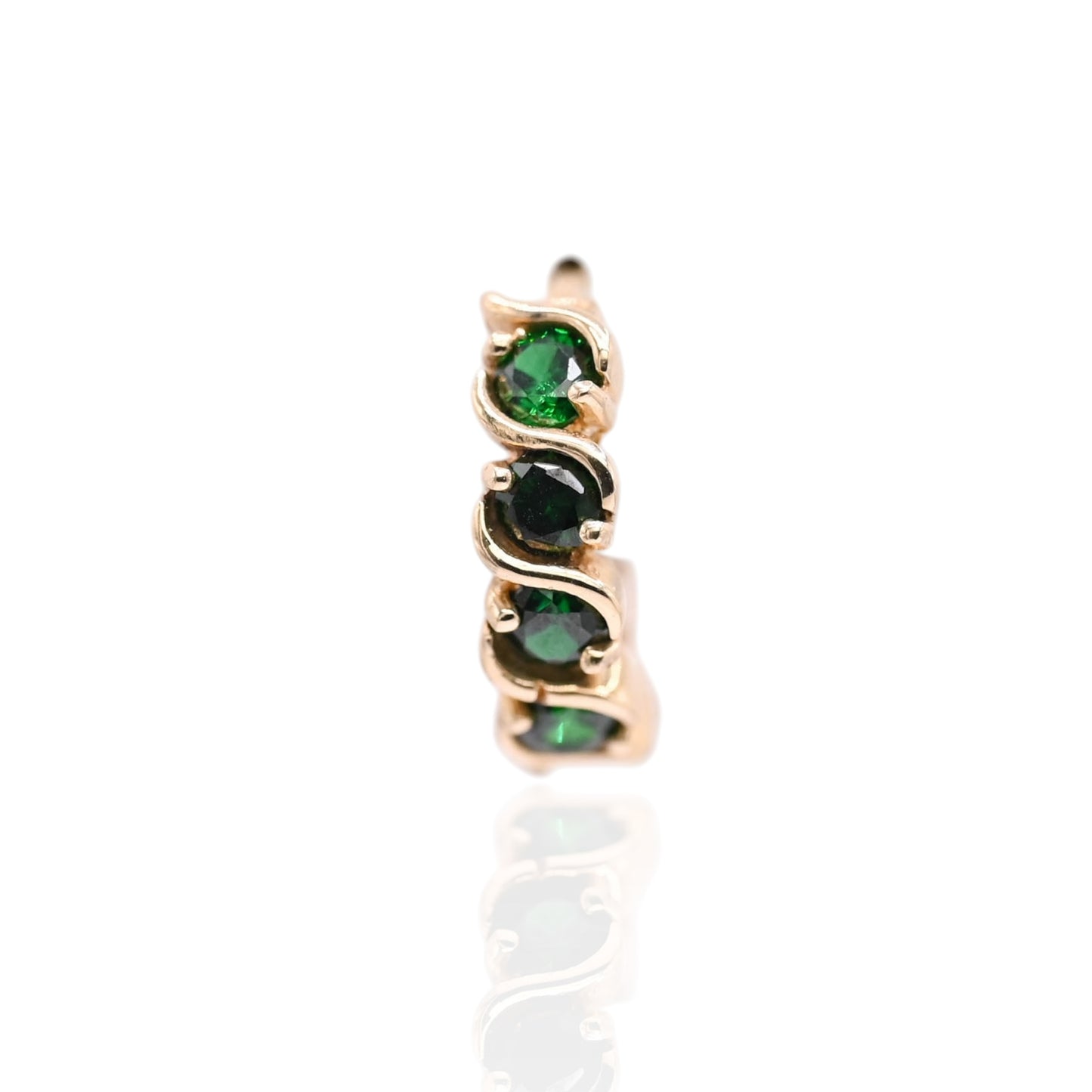Green Cubic Zirconia Twisted Huggie Earrings 14K Yellow Gold 3.80mm Thick/13.54mm Diameter