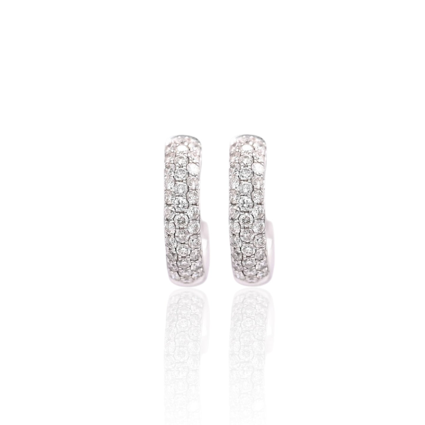 Triple Row Diamond Hoop Earrings 14K White Gold3.88mm Thick/16.13mm Diameter 0.68cttw