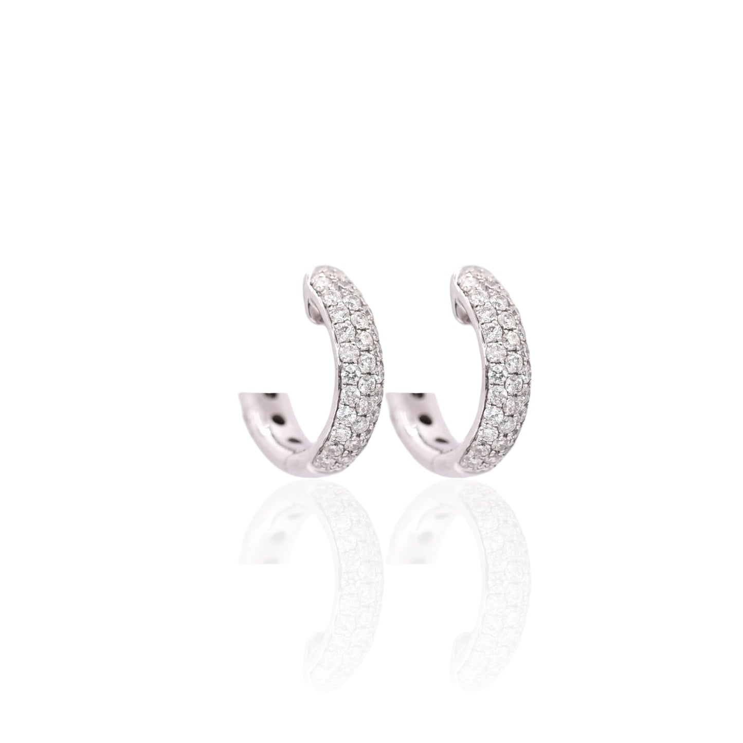 Triple Row Diamond Hoop Earrings 14K White Gold3.88mm Thick/16.13mm Diameter 0.68cttw