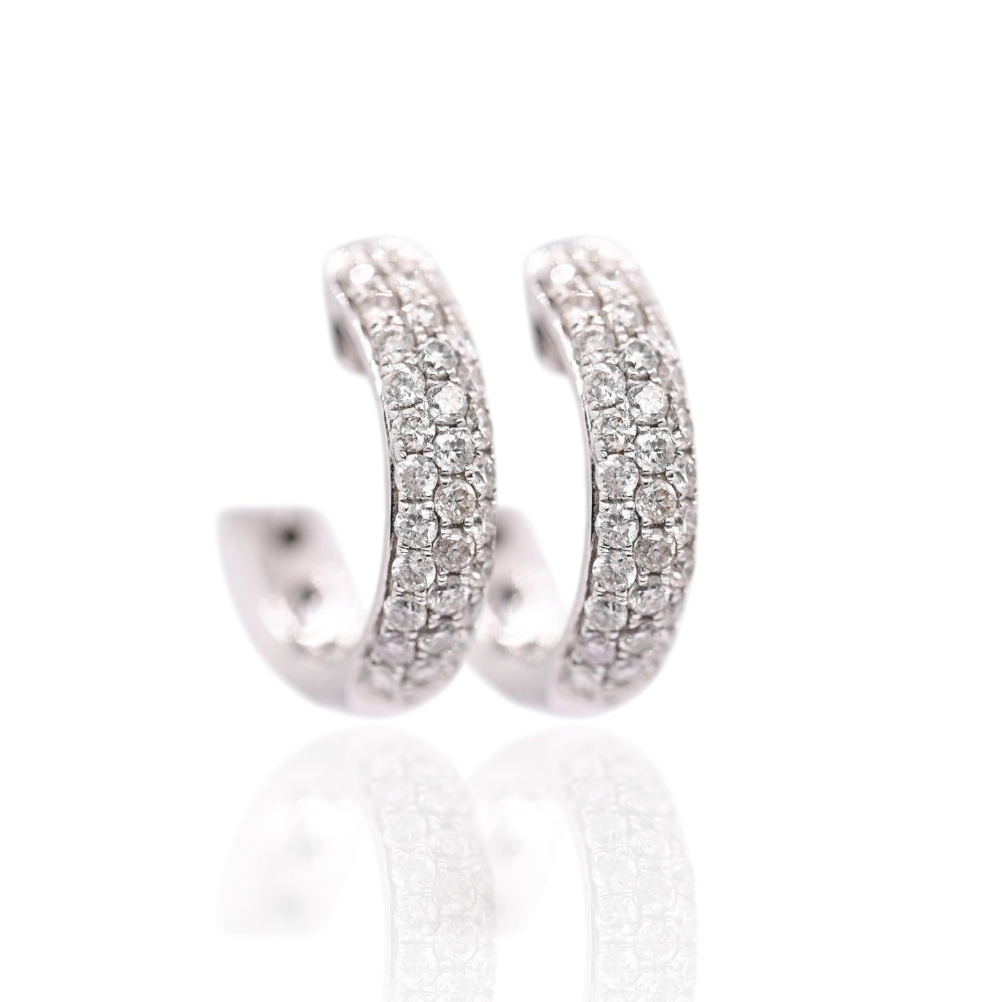 Triple Row Diamond Hoop Earrings 14K White Gold3.88mm Thick/16.13mm Diameter 0.68cttw