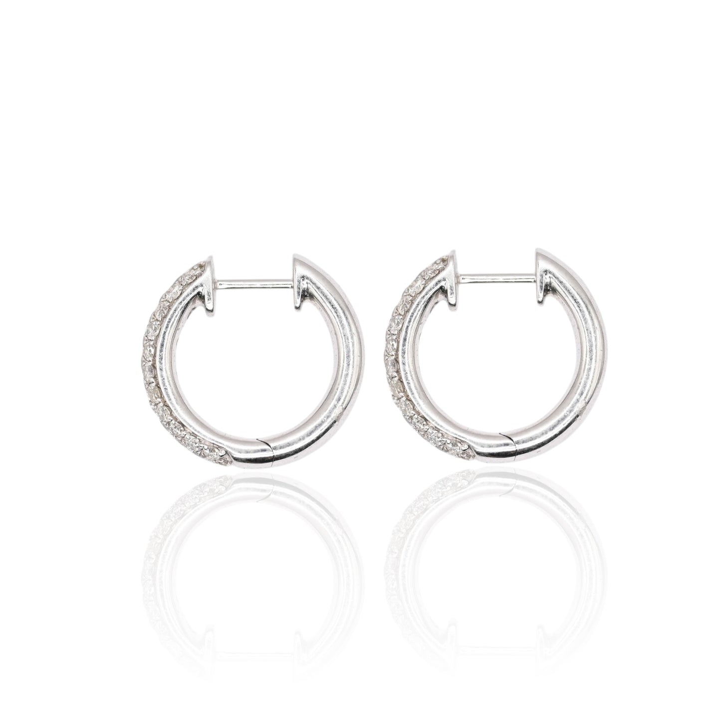 Triple Row Diamond Hoop Earrings 14K White Gold3.88mm Thick/16.13mm Diameter 0.68cttw