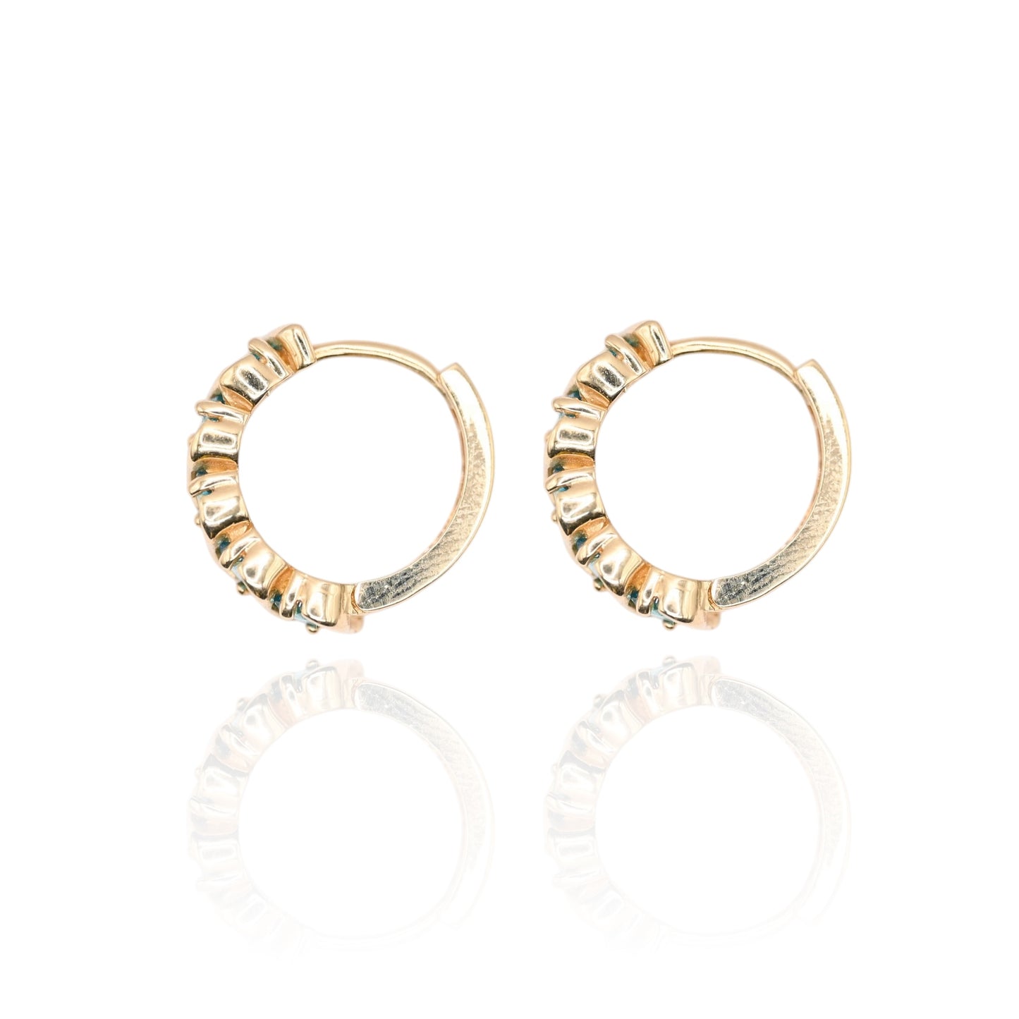 Teal Cubic Zirconia Twisted Huggie Earrings 14K Yellow Gold 3.75mm Thick/13.28mm Diameter