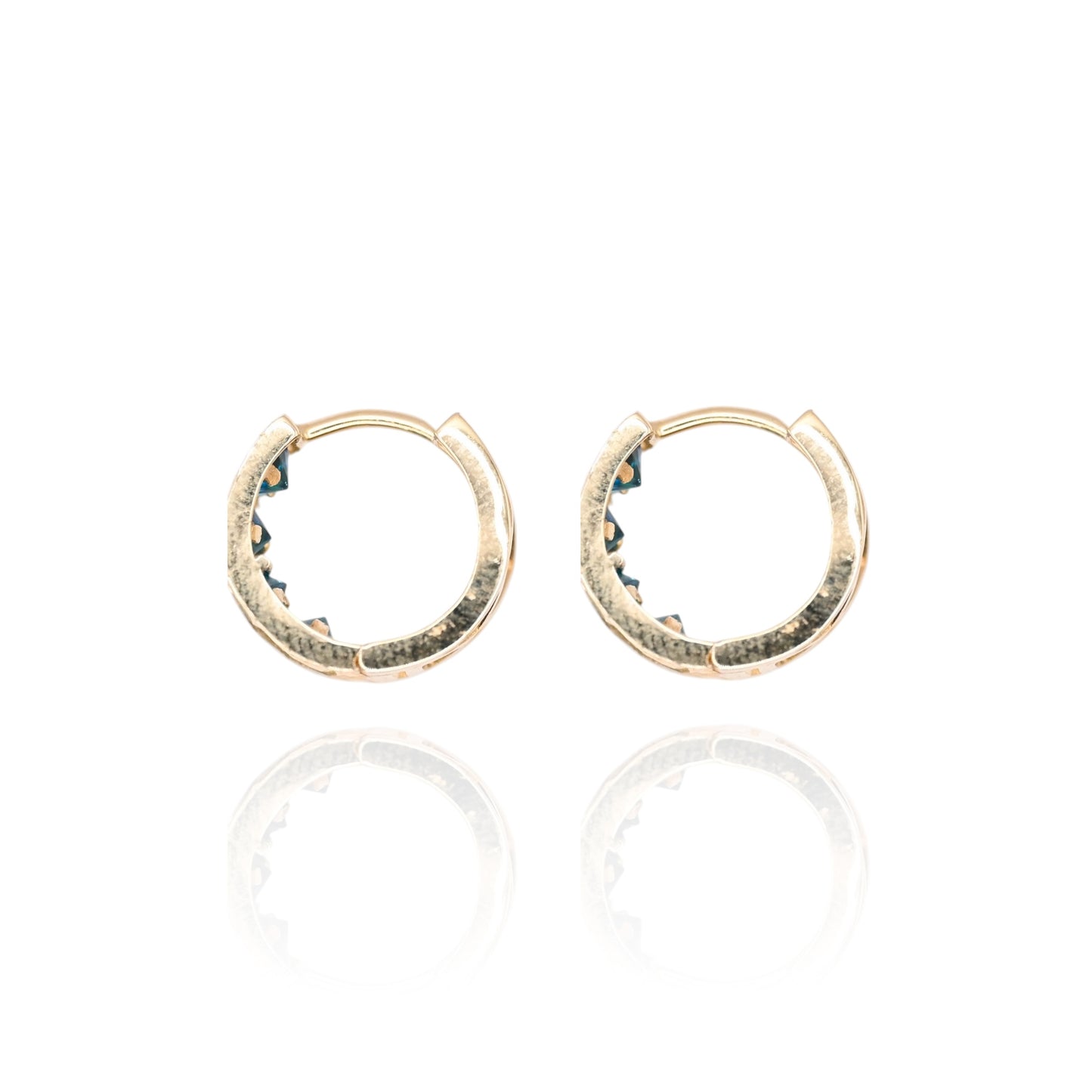 Teal Cubic Zirconia Diamond Cut Huggie Earrings 14K Yellow Gold 4.50mm Thick/12.00mm Diameter