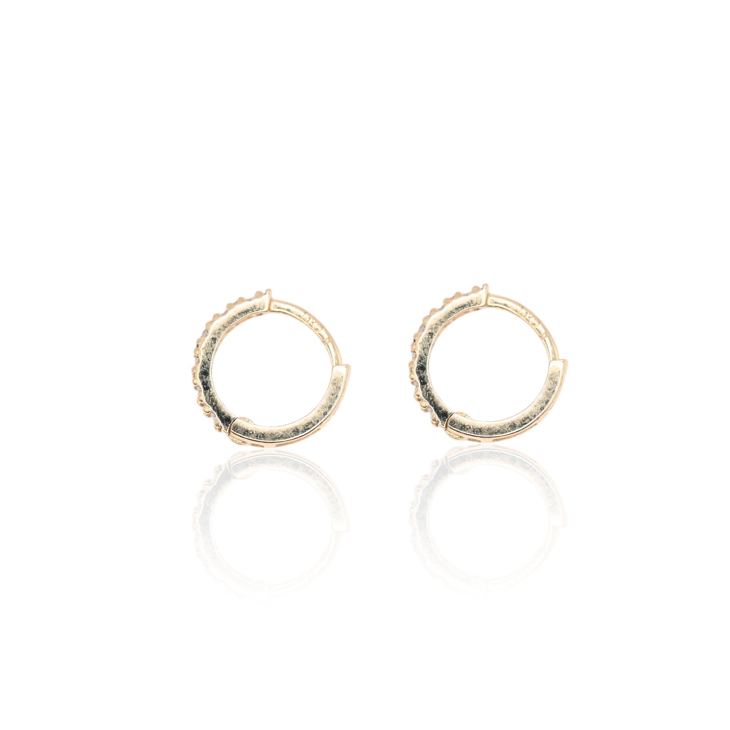 Diamond Hoop Huggie Earrings 14K Yellow Gold 2.09mm Thick/9.17mm Diameter 0.09cttw