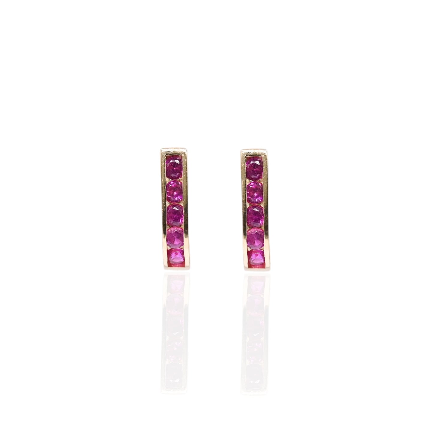 Ruby Channel Set U-Shaped Hoop Earrings 14K Yellow Gold 2.24mm Thick/7.78mm Diameter