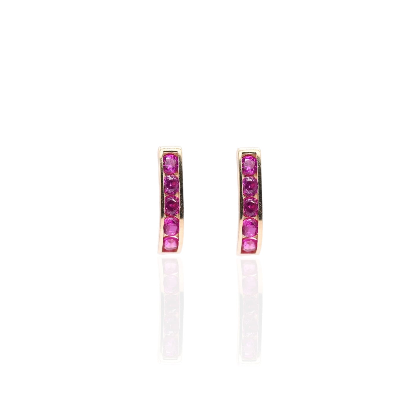 Ruby Channel Set U-Shaped Hoop Earrings 14K Yellow Gold 2.24mm Thick/7.78mm Diameter