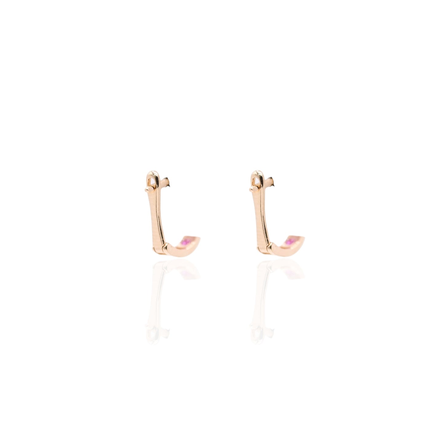 Ruby Channel Set U-Shaped Hoop Earrings 14K Yellow Gold 2.24mm Thick/7.78mm Diameter