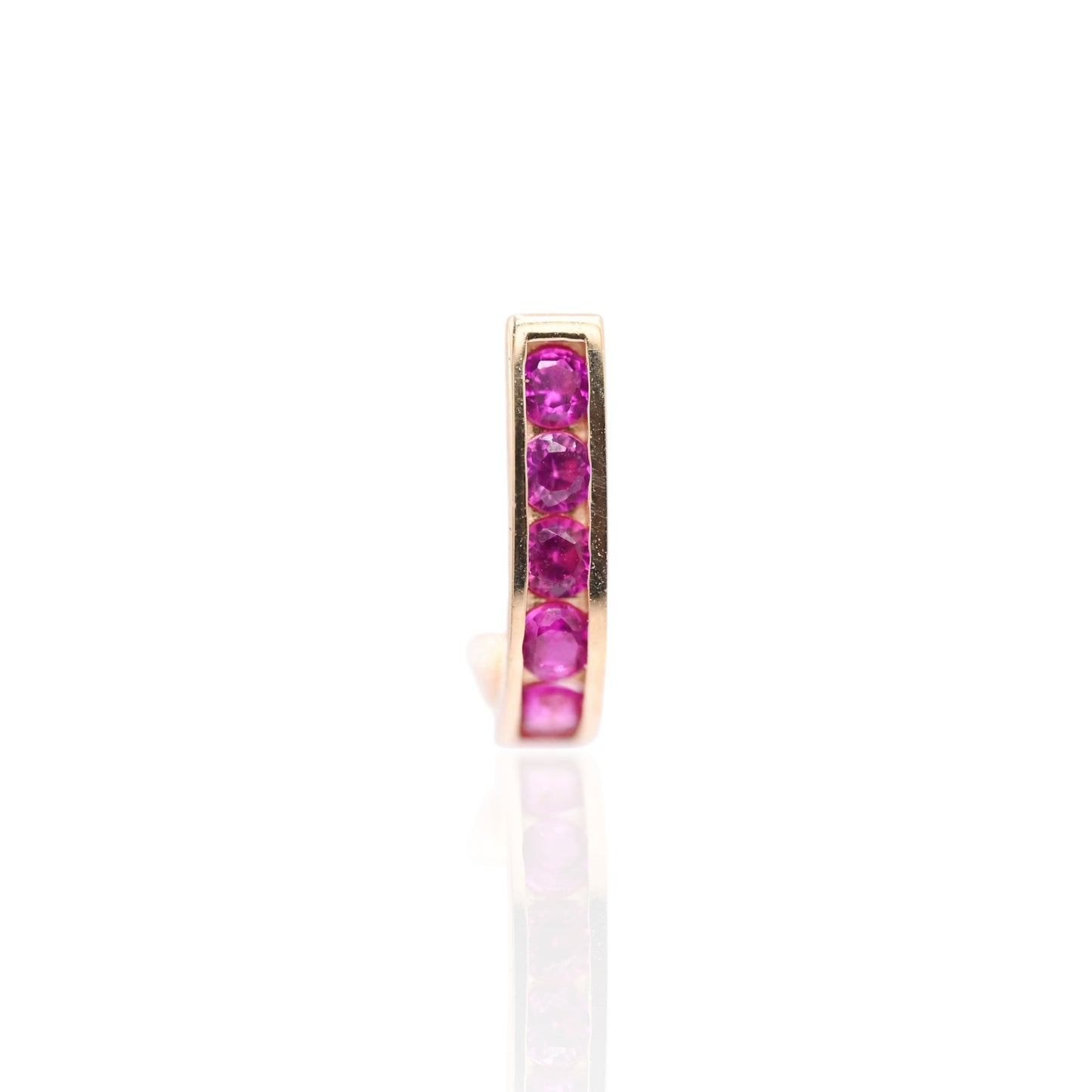 Ruby Channel Set U-Shaped Hoop Earrings 14K Yellow Gold 2.24mm Thick/7.78mm Diameter