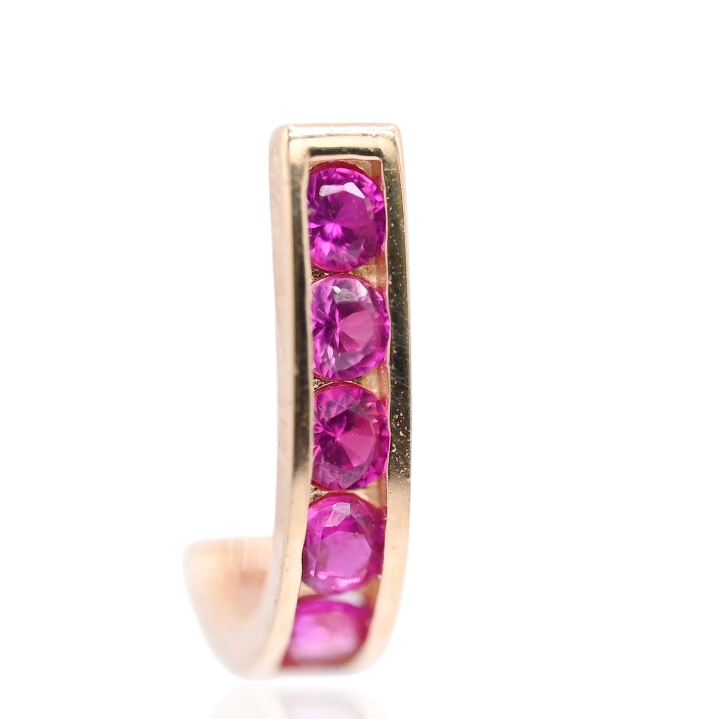Ruby Channel Set U-Shaped Hoop Earrings 14K Yellow Gold 2.24mm Thick/7.78mm Diameter