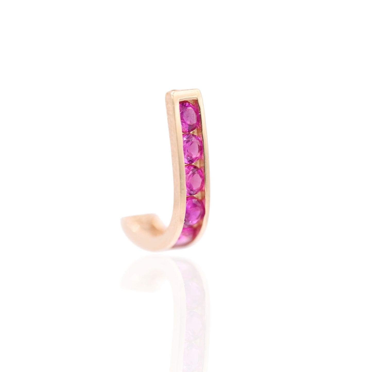 Ruby Channel Set U-Shaped Hoop Earrings 14K Yellow Gold 2.24mm Thick/7.78mm Diameter