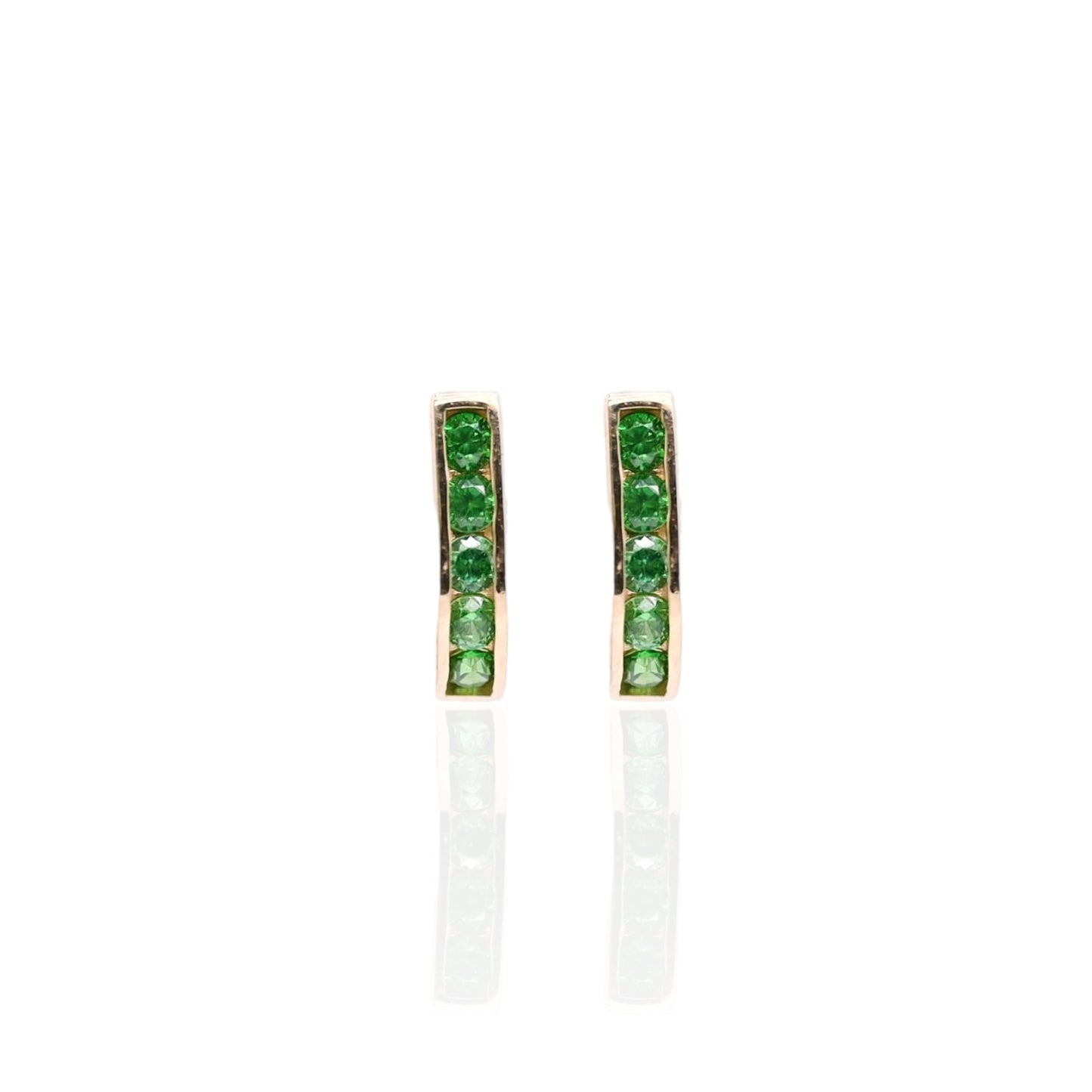 Emerald Channel Set U-Shaped Hoop Earrings 14K Yellow Gold 2.20mm Thick/7.86mm Diameter