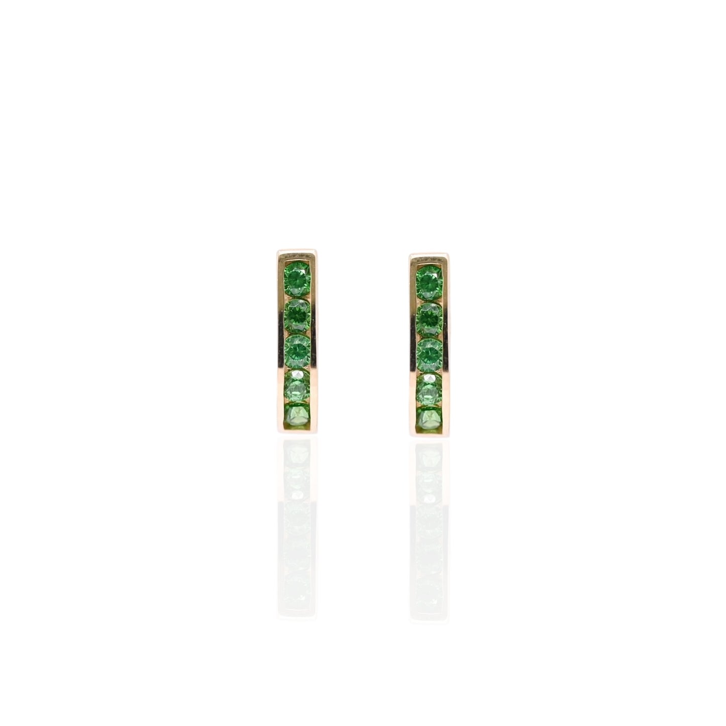 Emerald Channel Set U-Shaped Hoop Earrings 14K Yellow Gold 2.20mm Thick/7.86mm Diameter