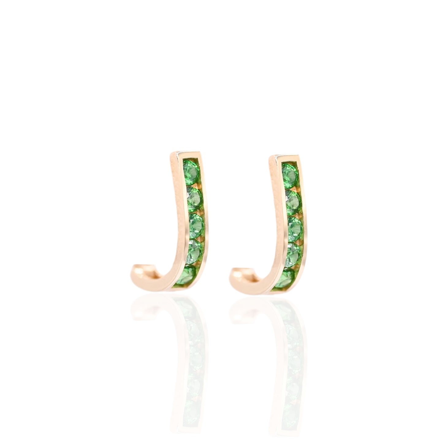 Emerald Channel Set U-Shaped Hoop Earrings 14K Yellow Gold 2.20mm Thick/7.86mm Diameter