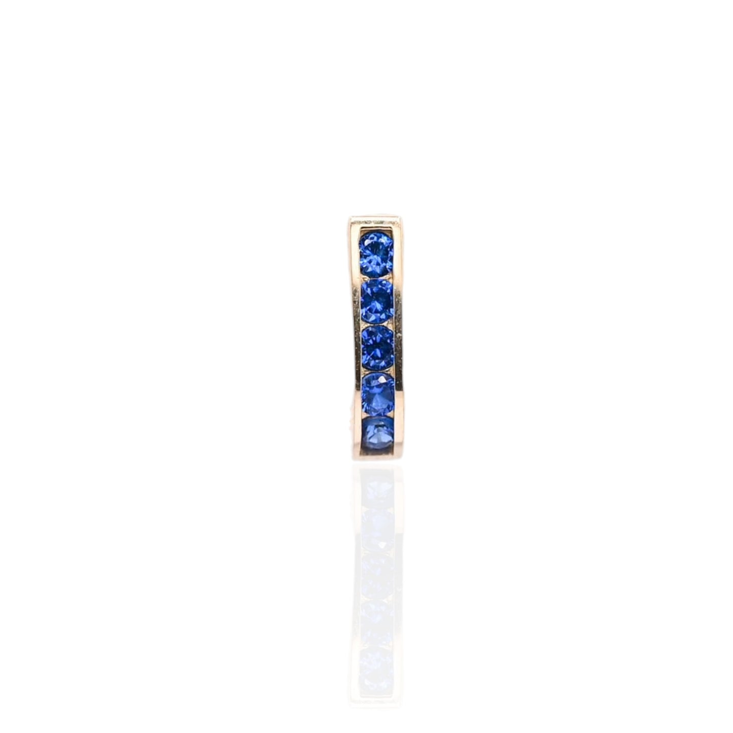 Sapphire Channel Set U-Shaped Hoop Earrings 14K Yellow Gold 2.21mm Thick/7.44mm Diameter