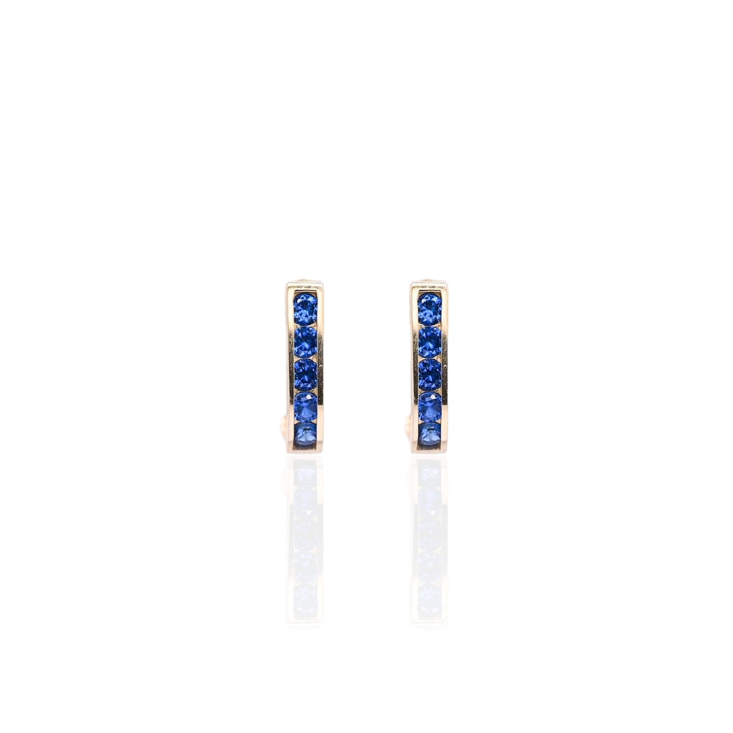 Sapphire Channel Set U-Shaped Hoop Earrings 14K Yellow Gold 2.21mm Thick/7.44mm Diameter