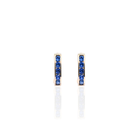 Sapphire Channel Set U-Shaped Hoop Earrings 14K Yellow Gold 2.21mm Thick/7.44mm Diameter
