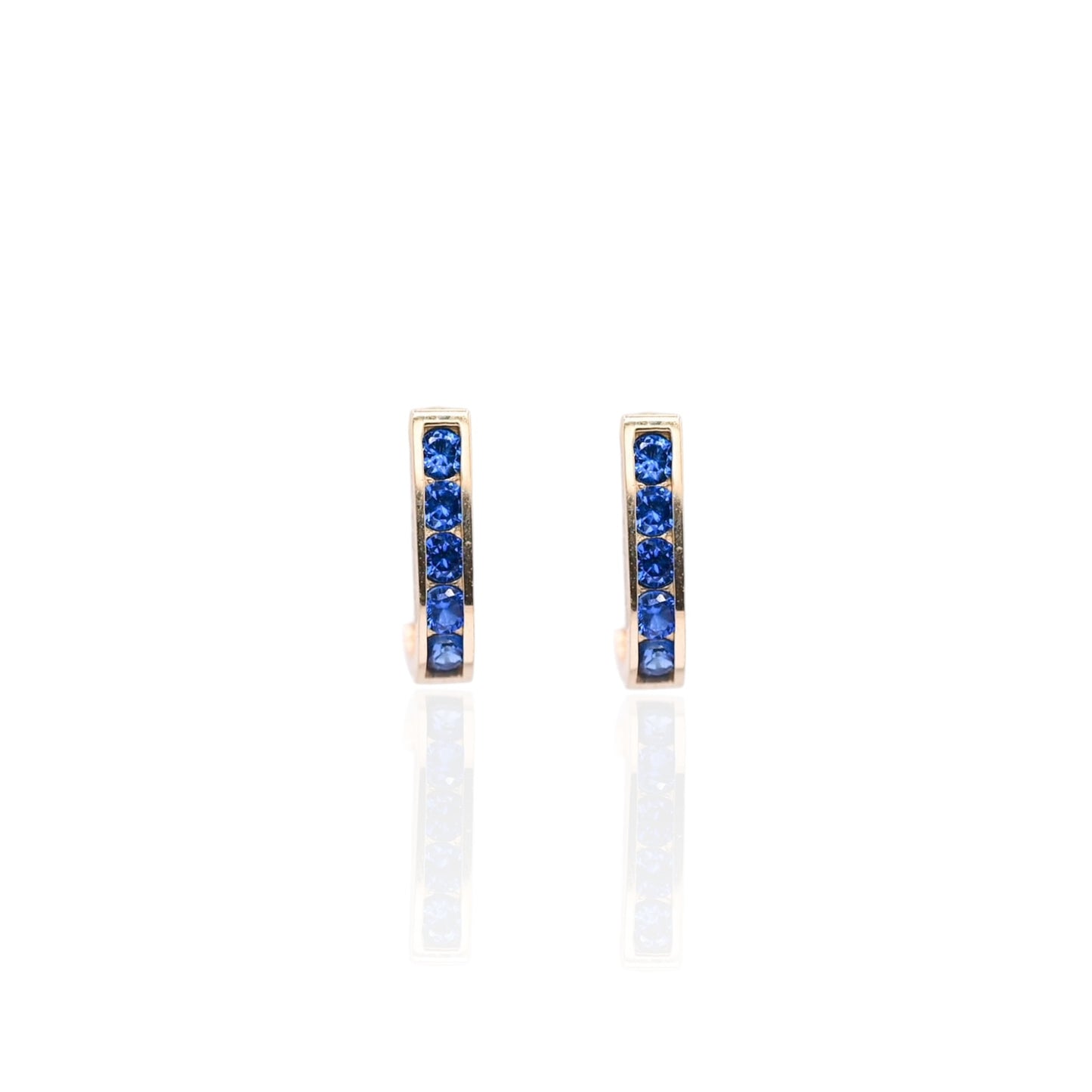 Sapphire Channel Set U-Shaped Hoop Earrings 14K Yellow Gold 2.21mm Thick/7.44mm Diameter