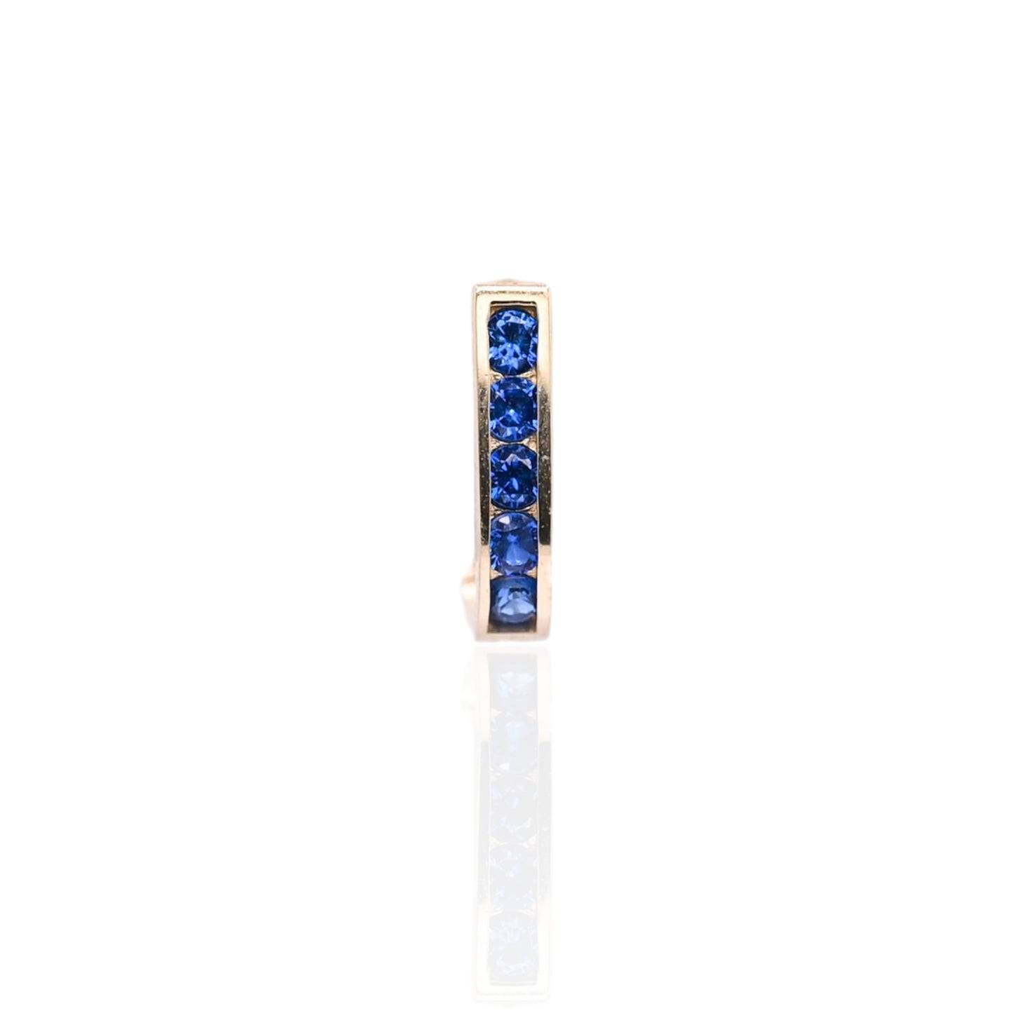 Sapphire Channel Set U-Shaped Hoop Earrings 14K Yellow Gold 2.21mm Thick/7.44mm Diameter