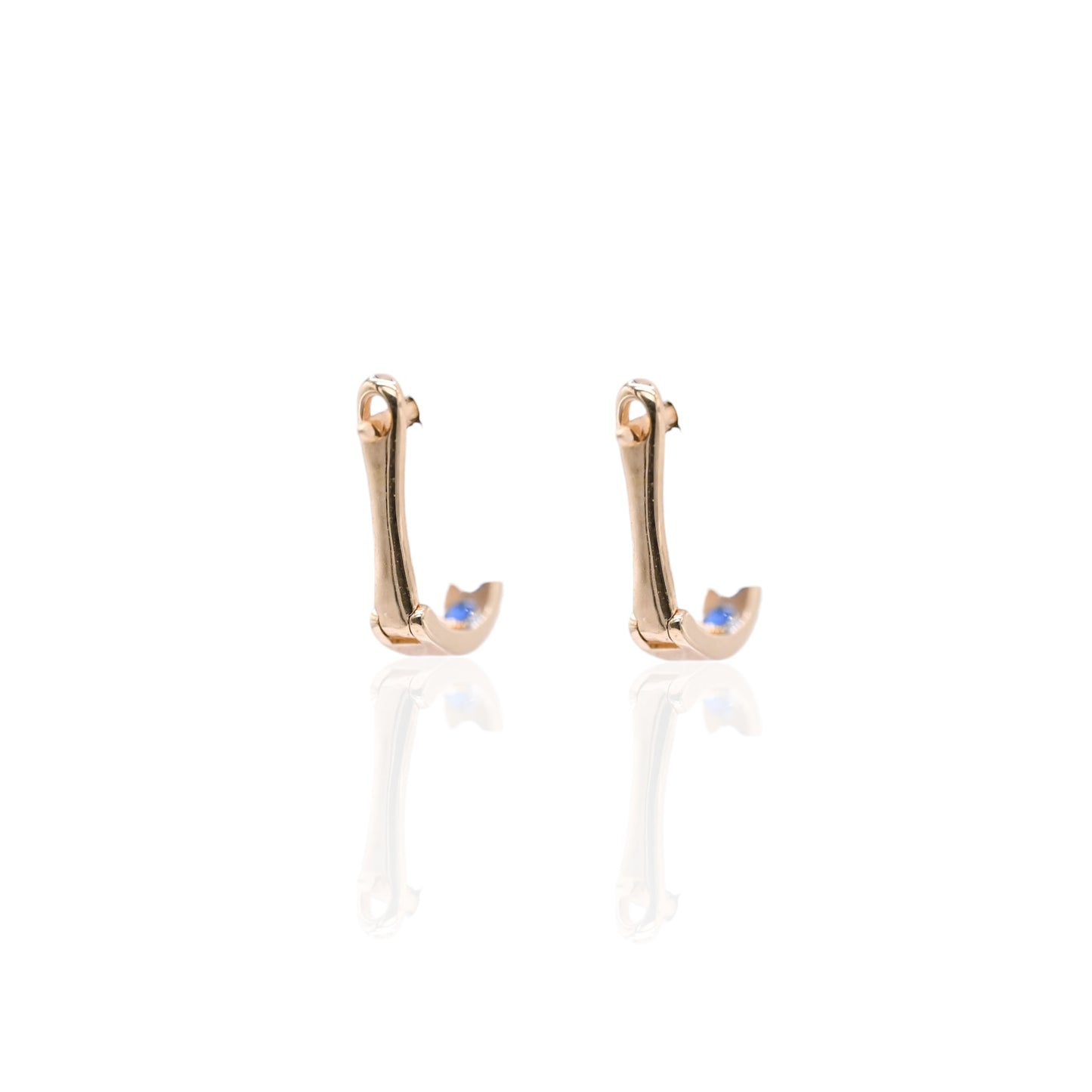 Sapphire Channel Set U-Shaped Hoop Earrings 14K Yellow Gold 2.21mm Thick/7.44mm Diameter