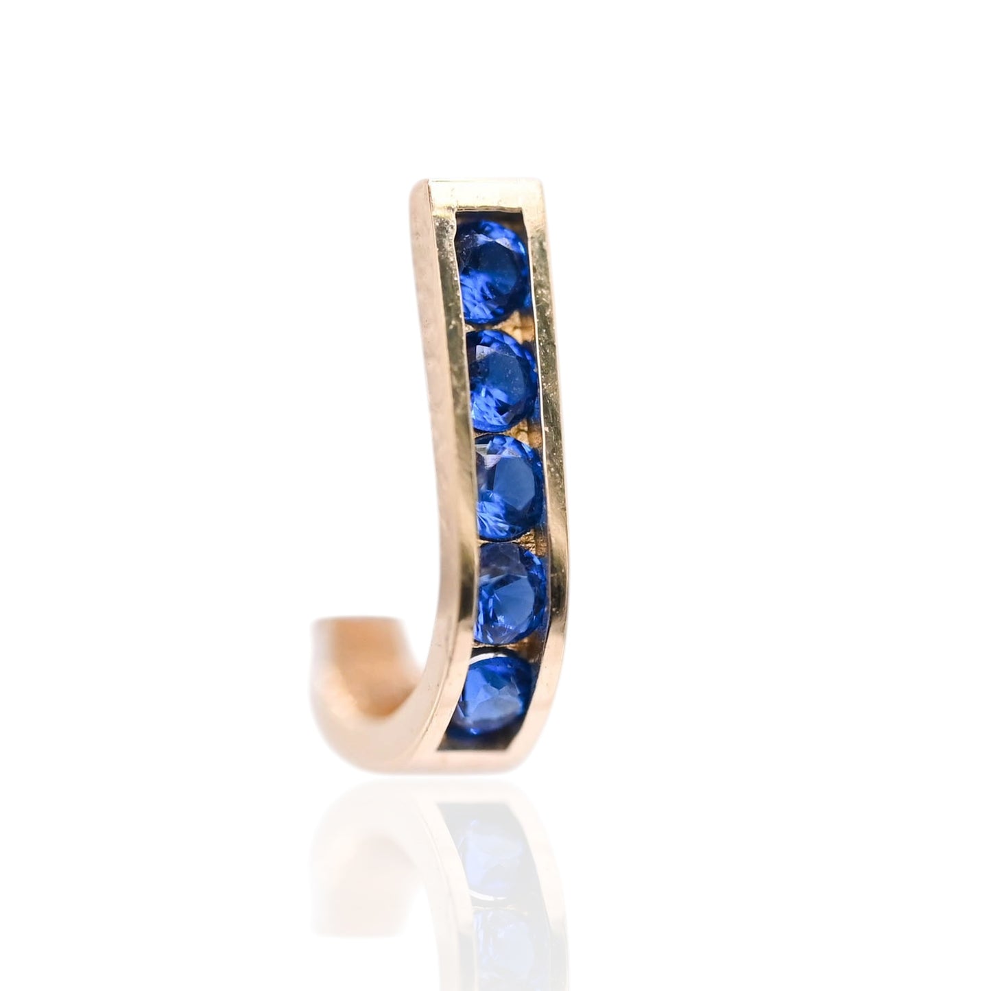 Sapphire Channel Set U-Shaped Hoop Earrings 14K Yellow Gold 2.21mm Thick/7.44mm Diameter